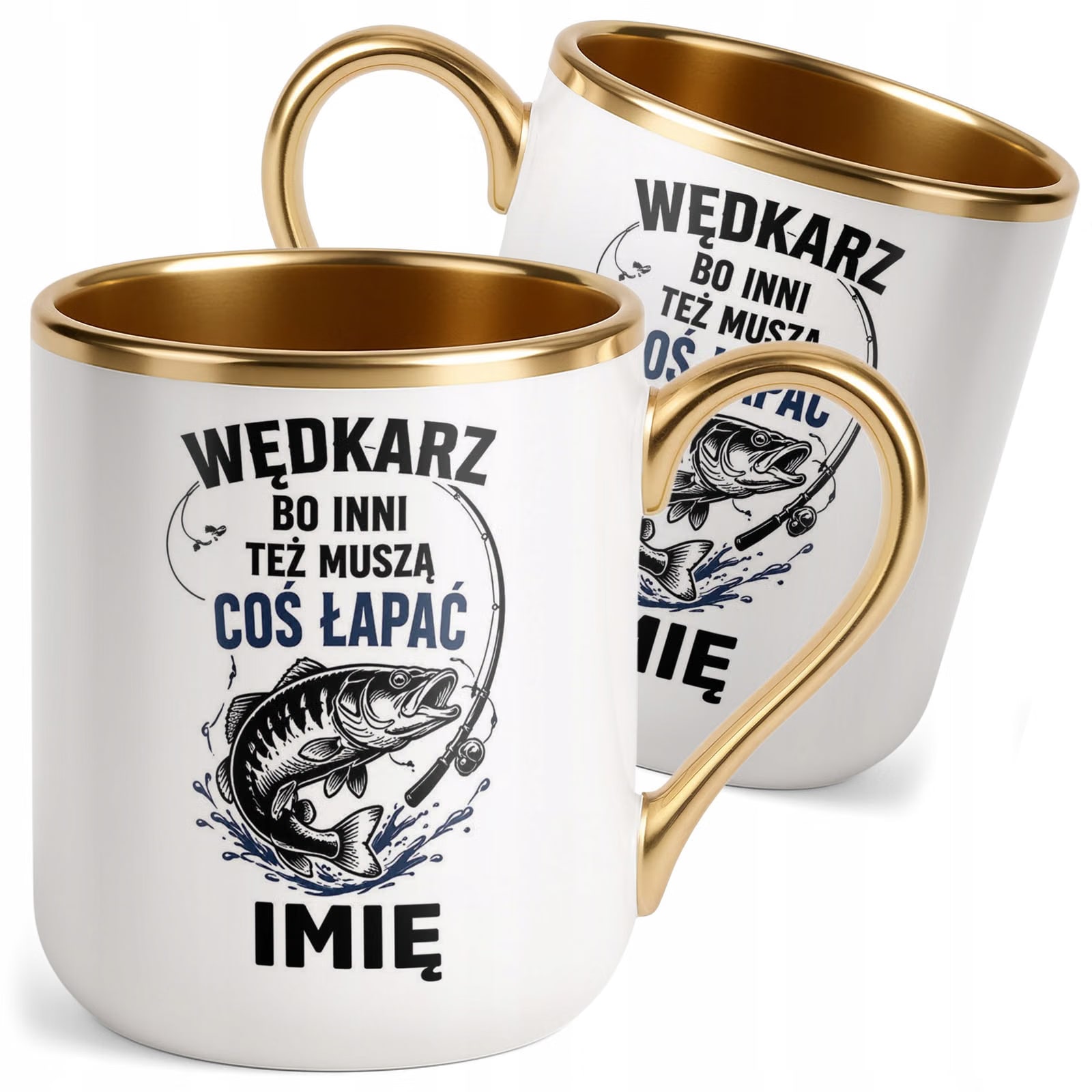 Kubek Personalizowany z nadrukiem Premium Złoty Dla Wędkarza Prezent