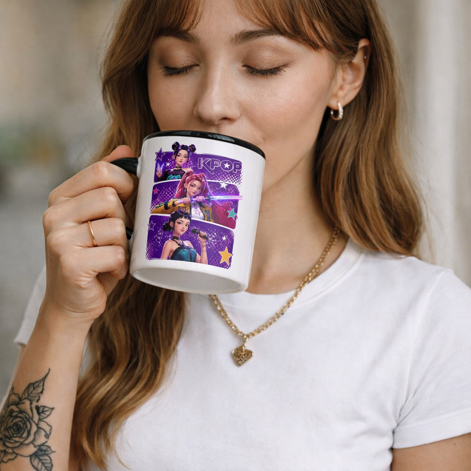 Kubek Czarny z nadrukiem ŁOWCZYNIE KPOP Dla Dzieci Prezent Upominek
