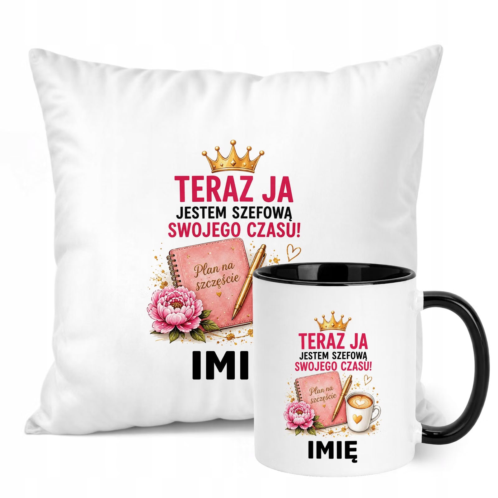 Zestaw Personalizowany Kubek Czarny Poduszka Emerytura Upominek Prezent