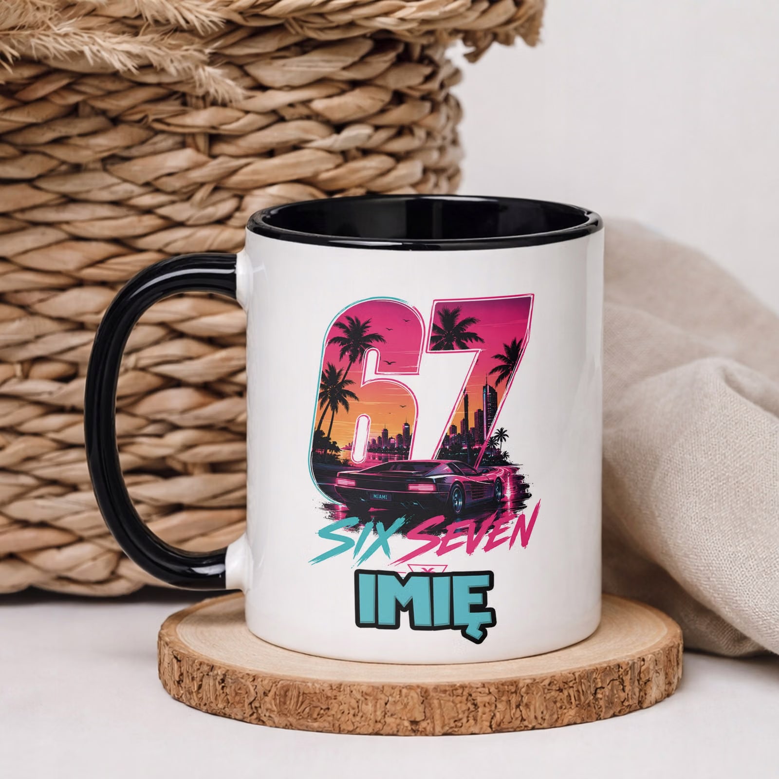 Kubek Czarny z nadrukiem personalizowany 67 Miami Gra Dla Dzieci Prezent