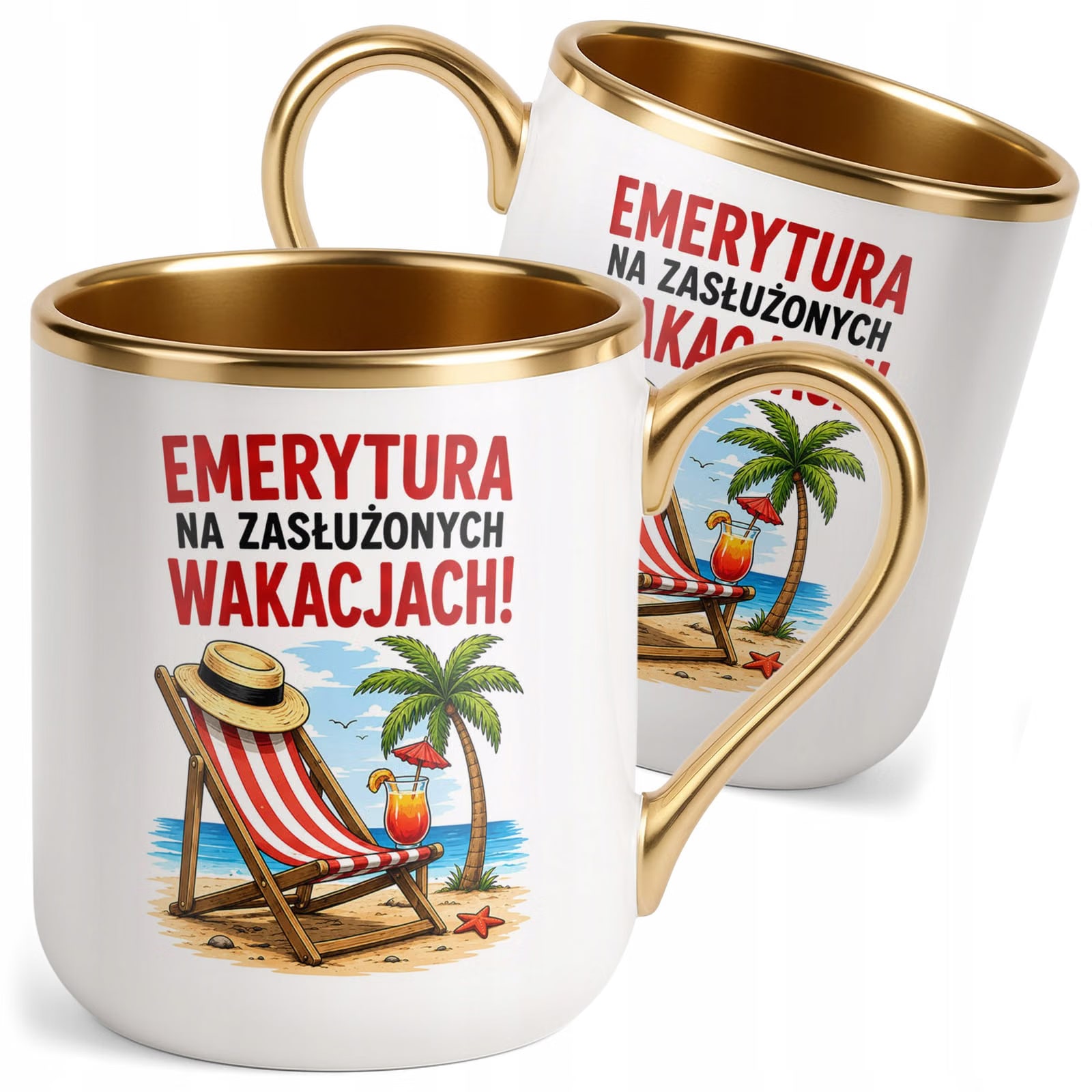 Kubek z nadrukiem Premium Złoty Emerytura Dla Emeryta Emerytki Prezent