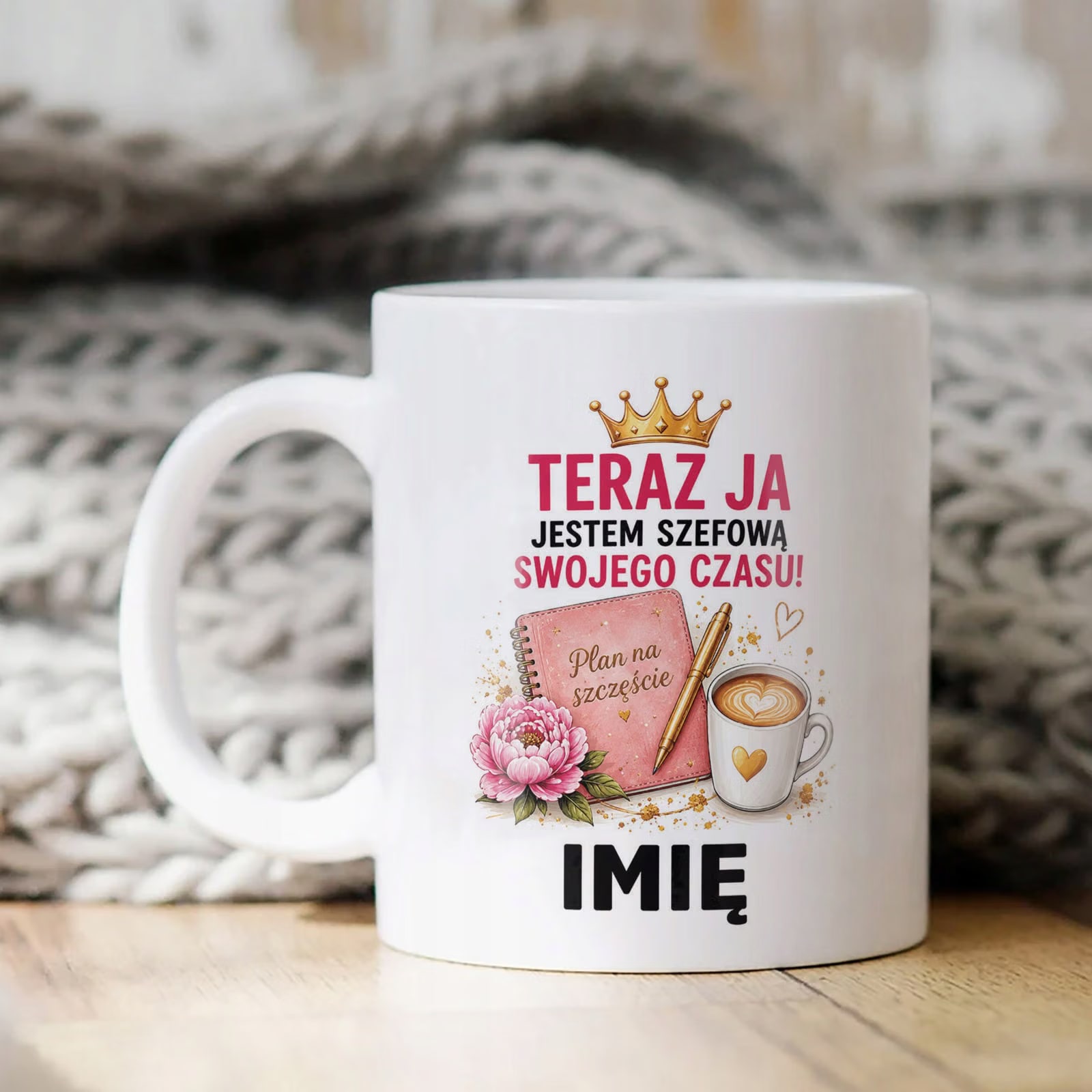 Biały Kubek Personalizowany z Nadrukiem Emerytura Dla Emerytki Prezent