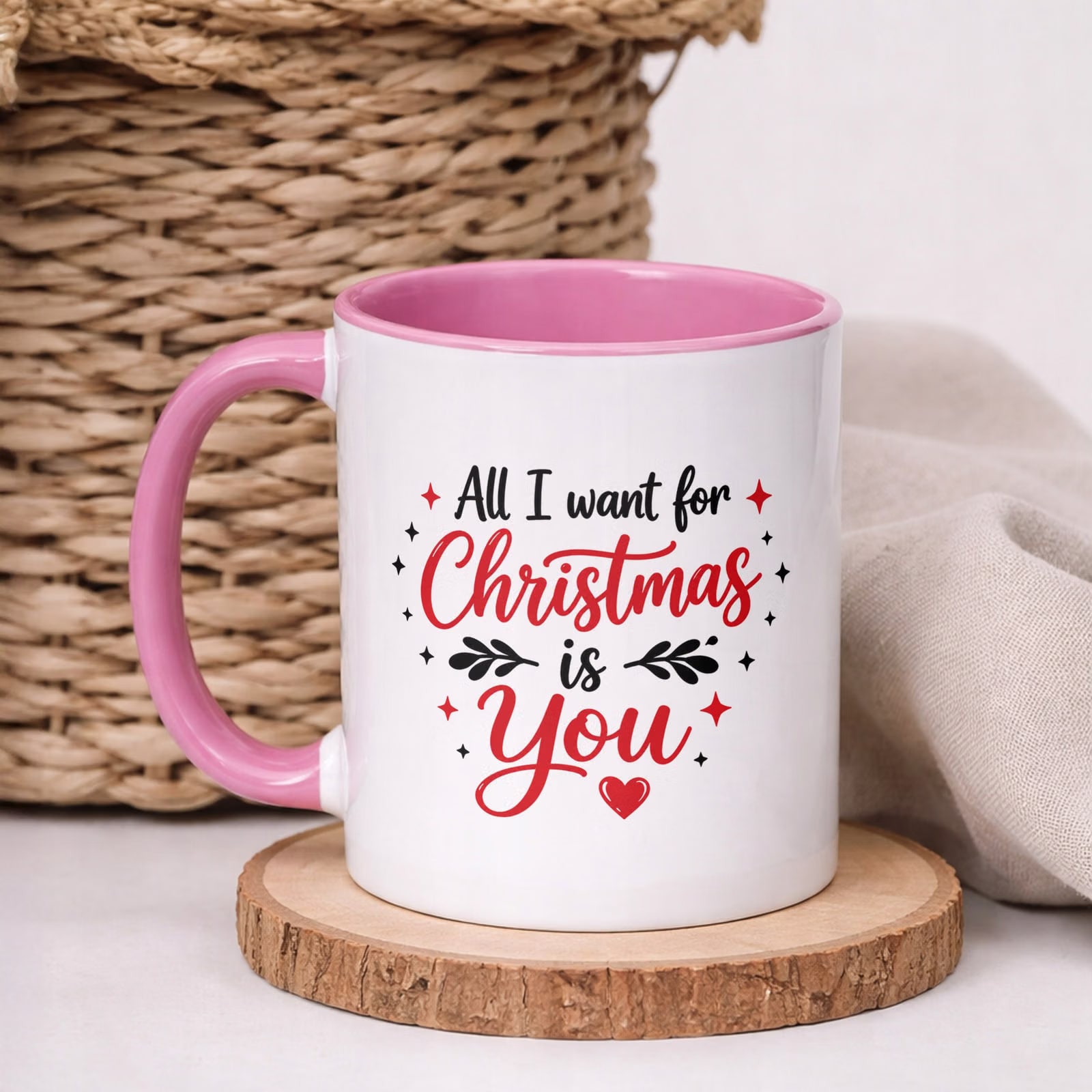 Kubek Różowy z Nadrukiem Boże Narodzenie All I Want For Christmas Prezent