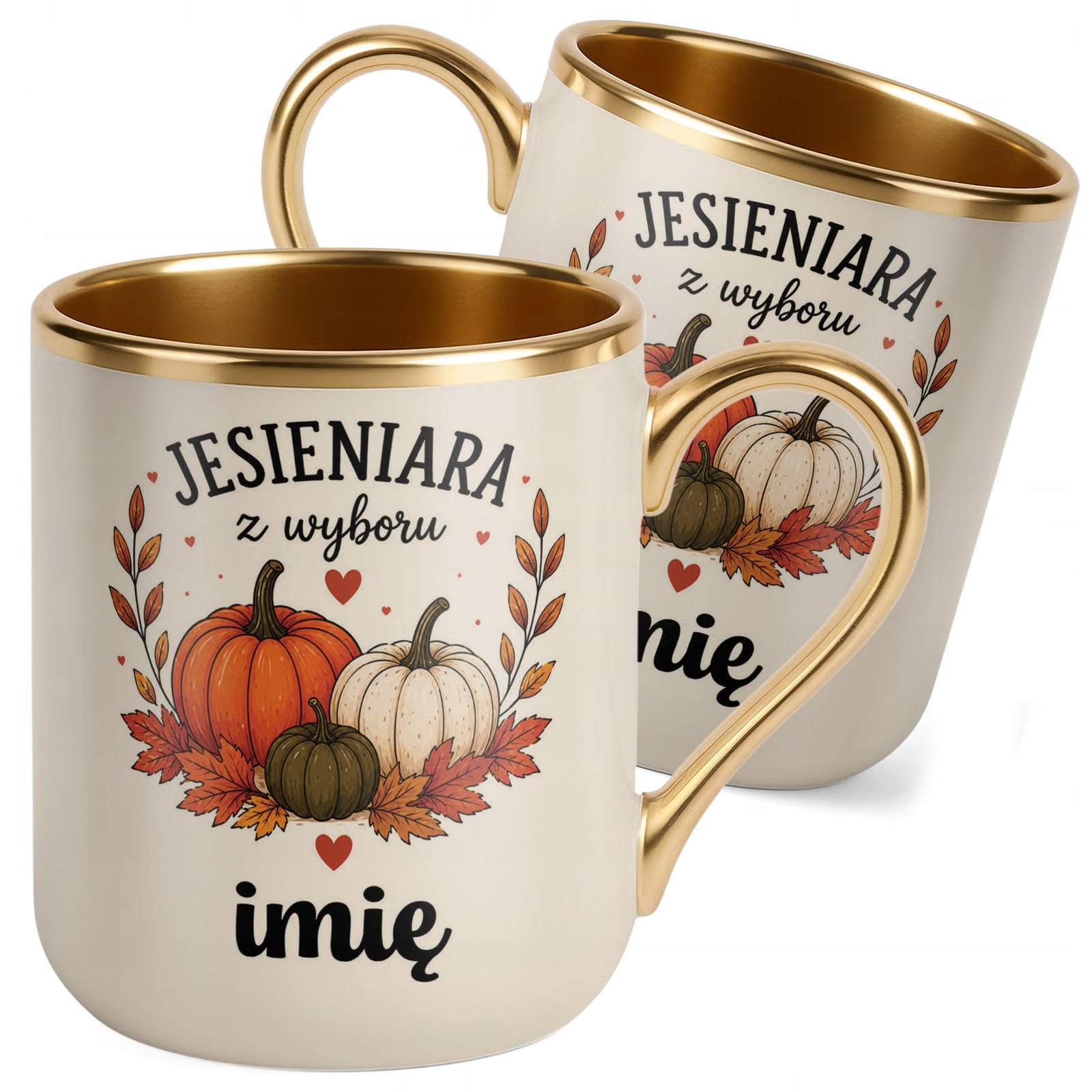 Kubek Personalizowany z nadrukiem Premium Złoty Ecru Jesienny Jesień