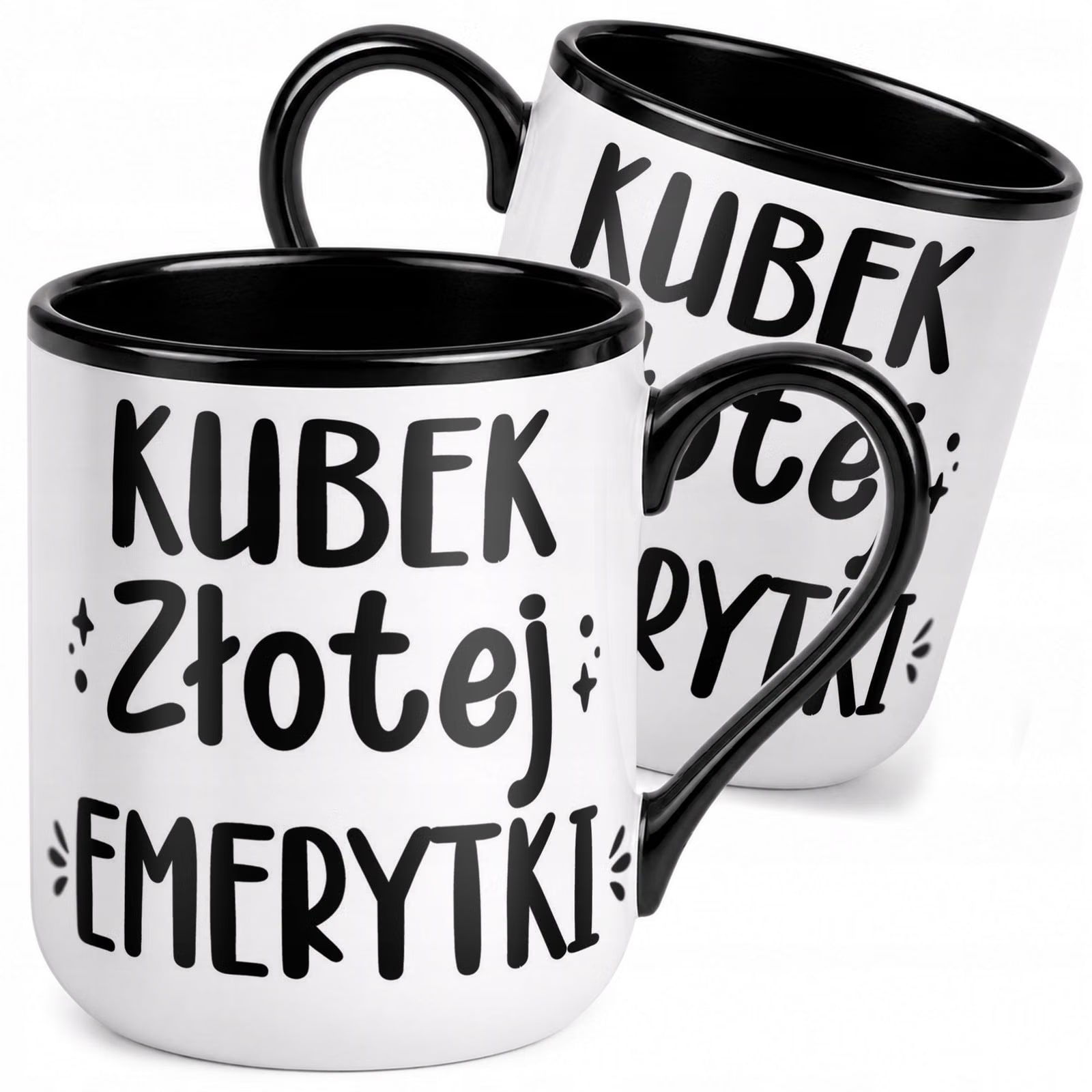Kubek z nadrukiem Premium Czarny Emerytura Dla Emerytki Upominek Prezent