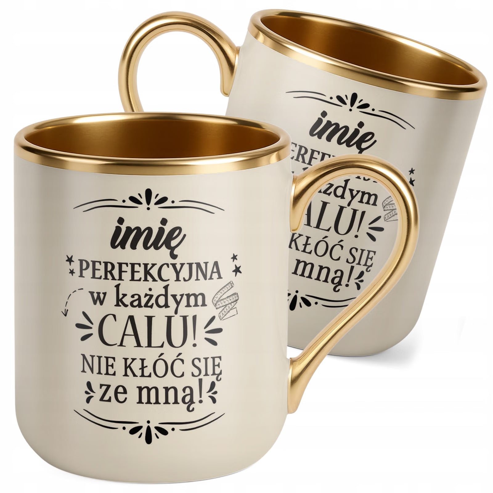 Kubek Premium Złoty Ecru Personalizowany Dzień Kobiet Zabawny