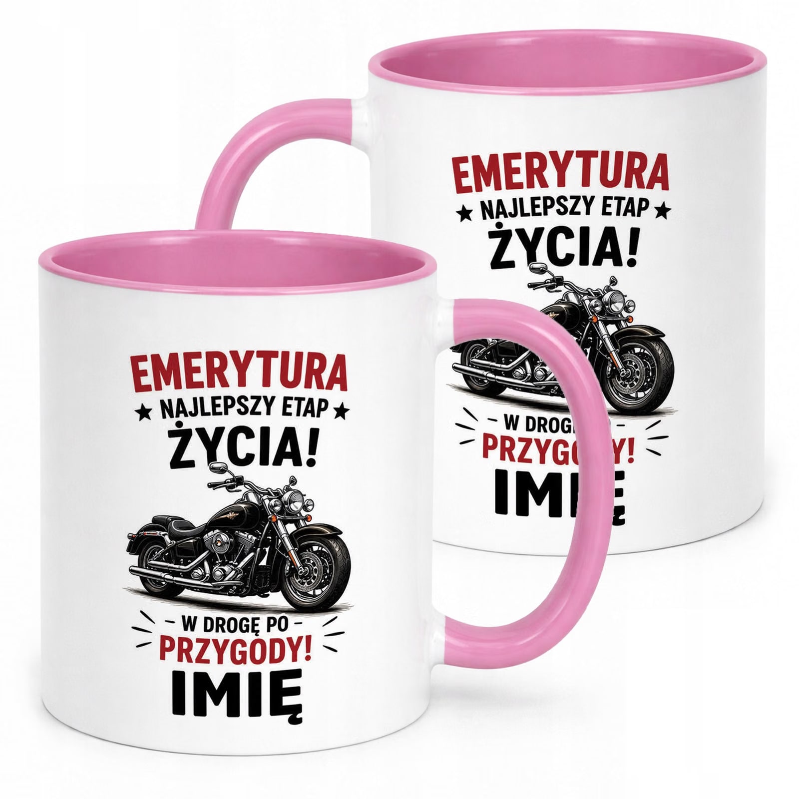 Kubek Różowy Personalizowany z Nadrukiem Emerytura Dla Emeryta Prezent