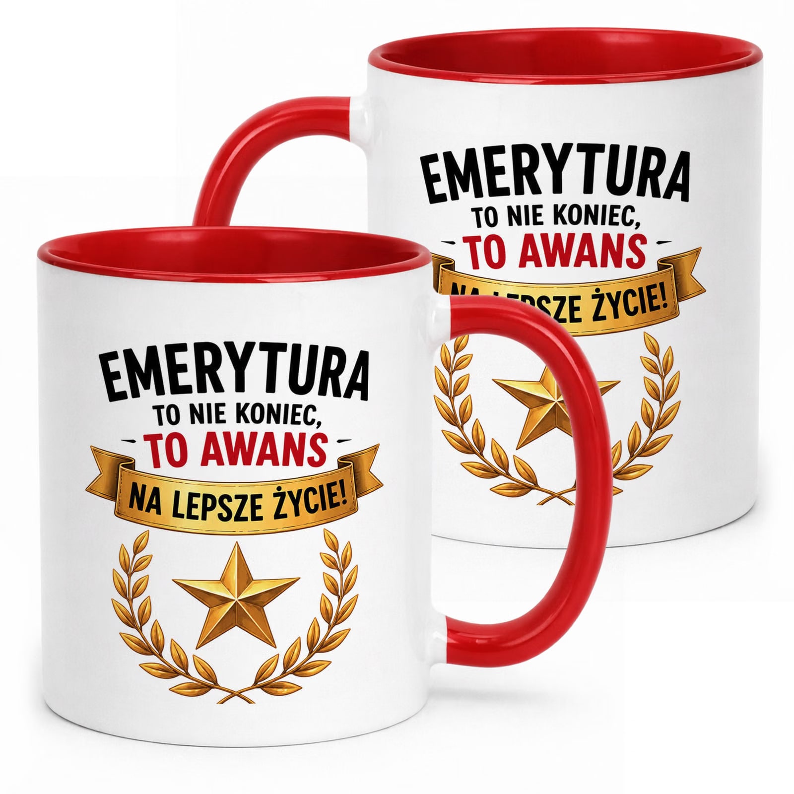 Kubek Czerwony z nadrukiem Emerytura Dla Emeryta Emerytki Upominek Prezent