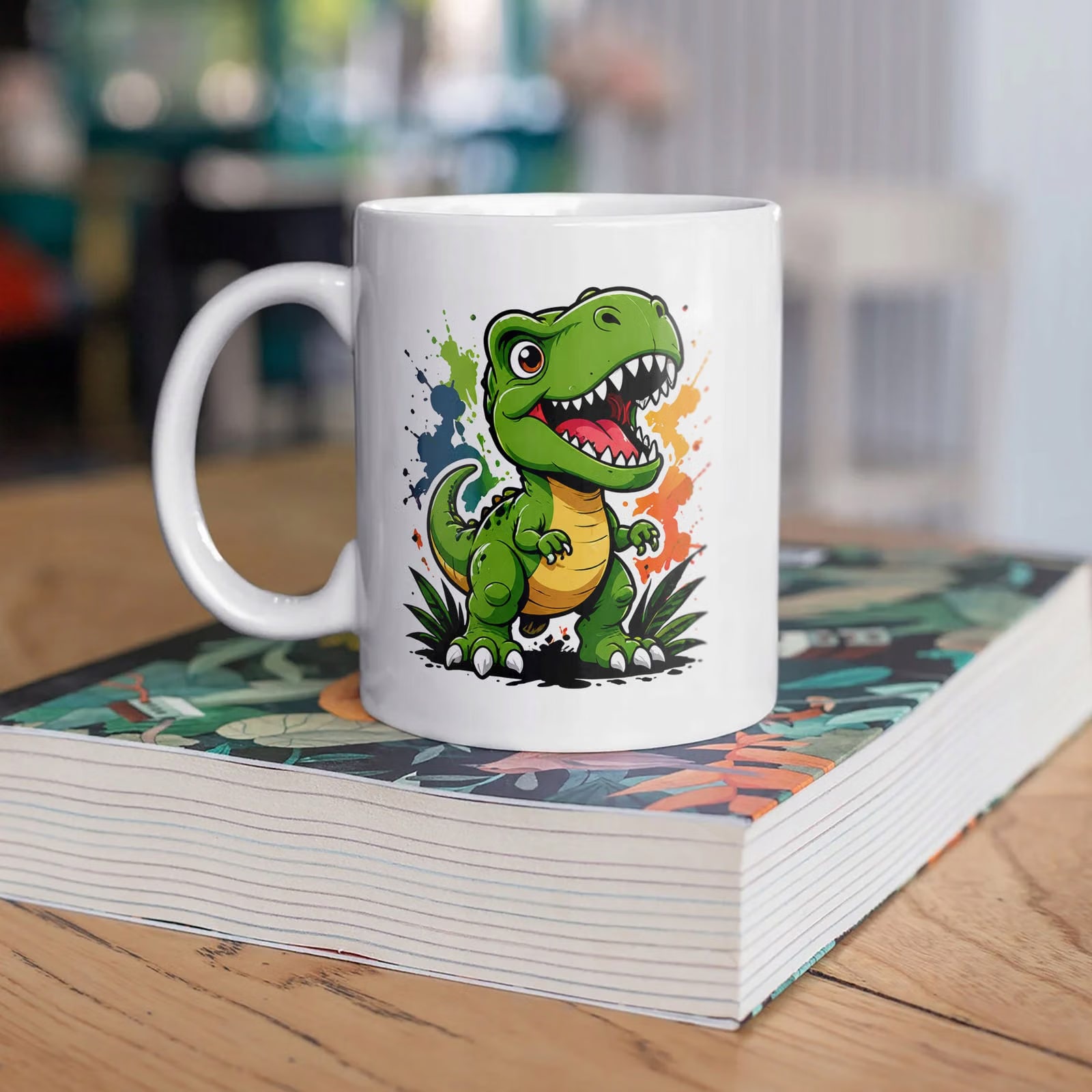Biały Kubek z nadrukiem Dinozaur Dla Dzieci Prezent Upominek