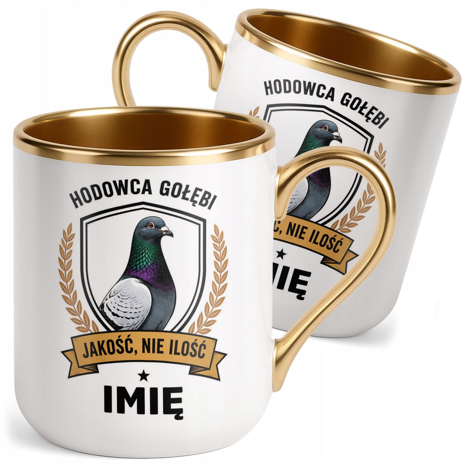 Kubek Personalizowany z nadrukiem Premium Złoty Dla Gołębiarza Prezent