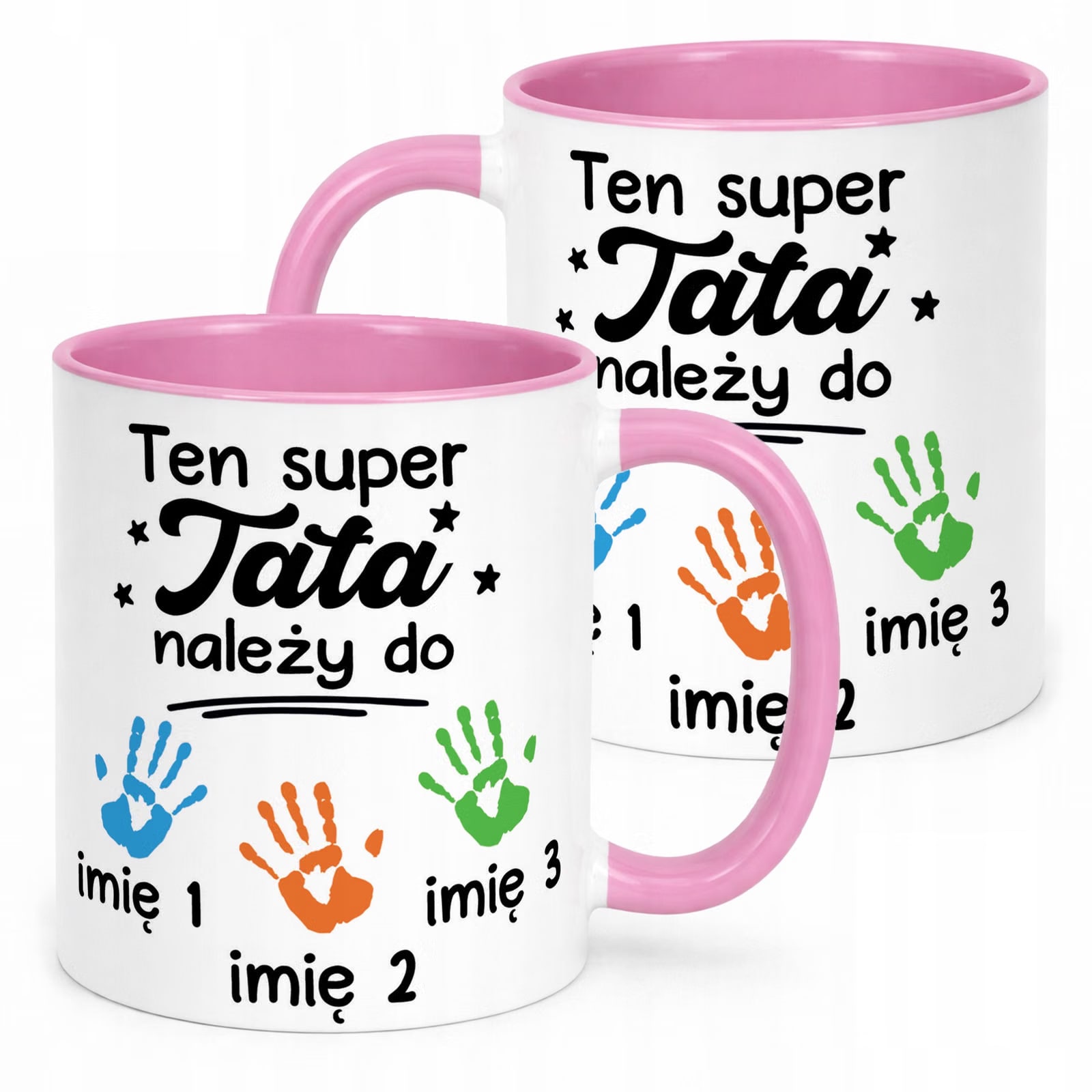 Kubek Różowy Personalizowany Dzień Ojca Tata Należy Do 3 Dzieci