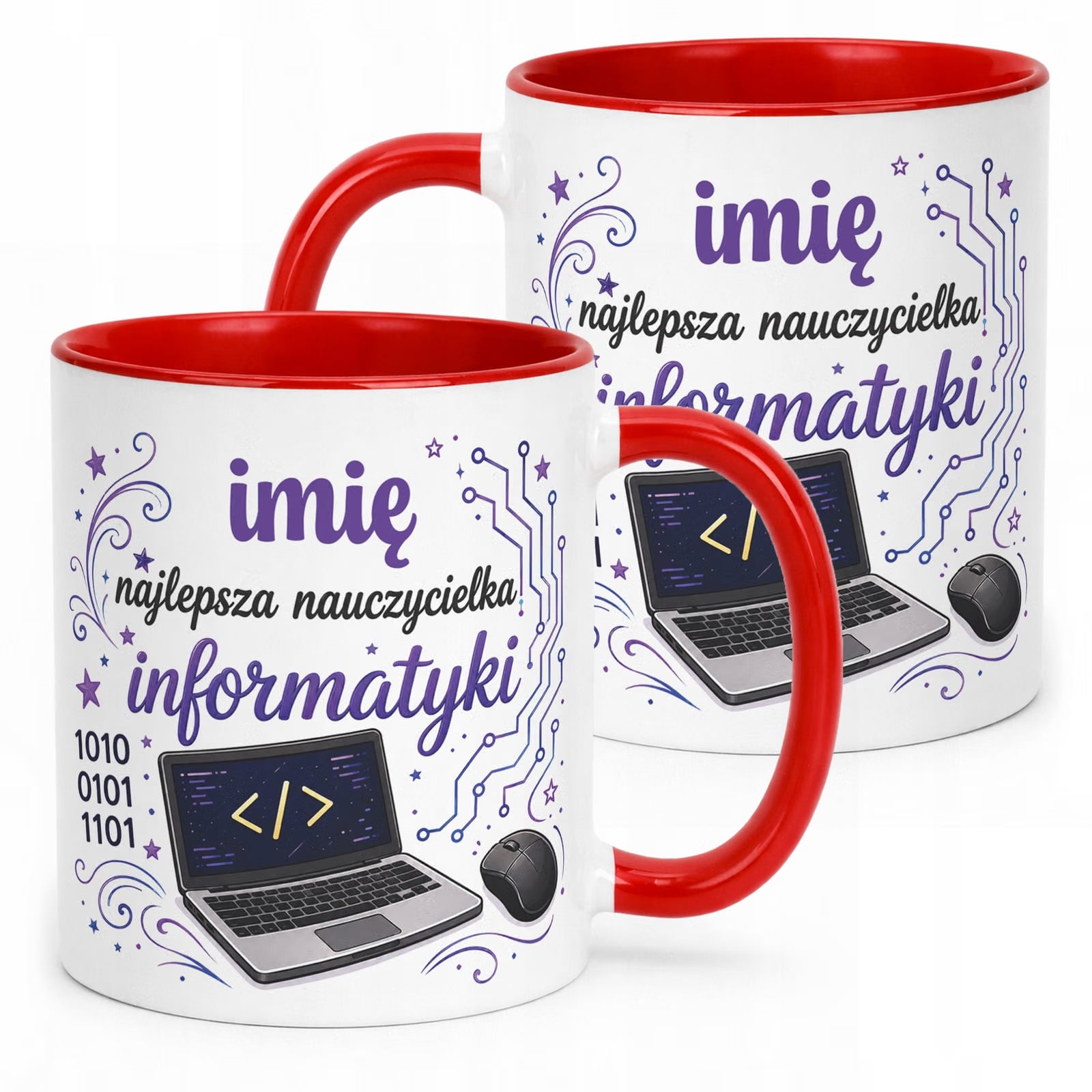 Kubek Czerwony z Imieniem Dzień Nauczyciela Informatyka Prezent