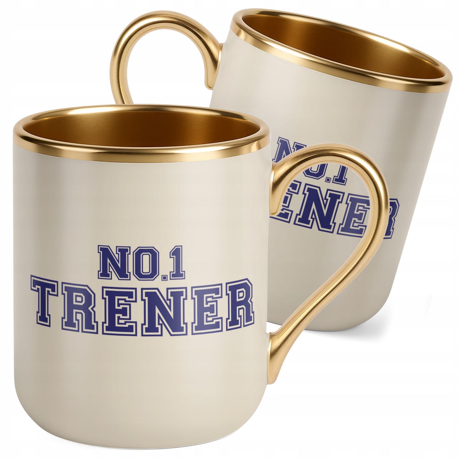 Kubek Premium Złoty Ecru Trener No.1 Sport Prezent Najlepszy Trener
