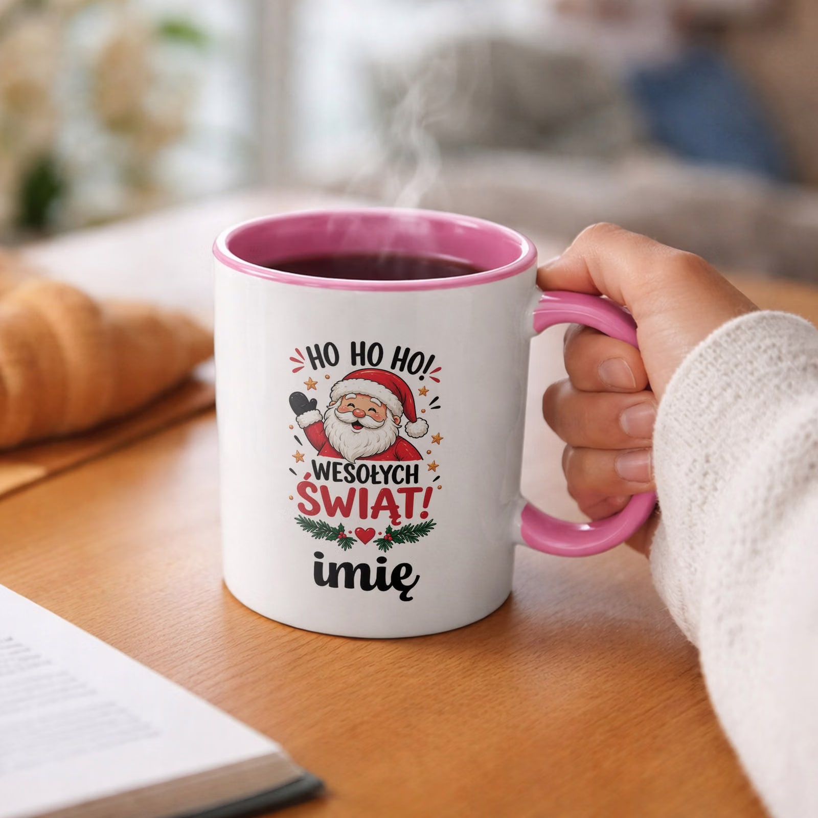 Kubek Różowy Personalizowany z Nadrukiem Boże Narodzenie Święta Prezent