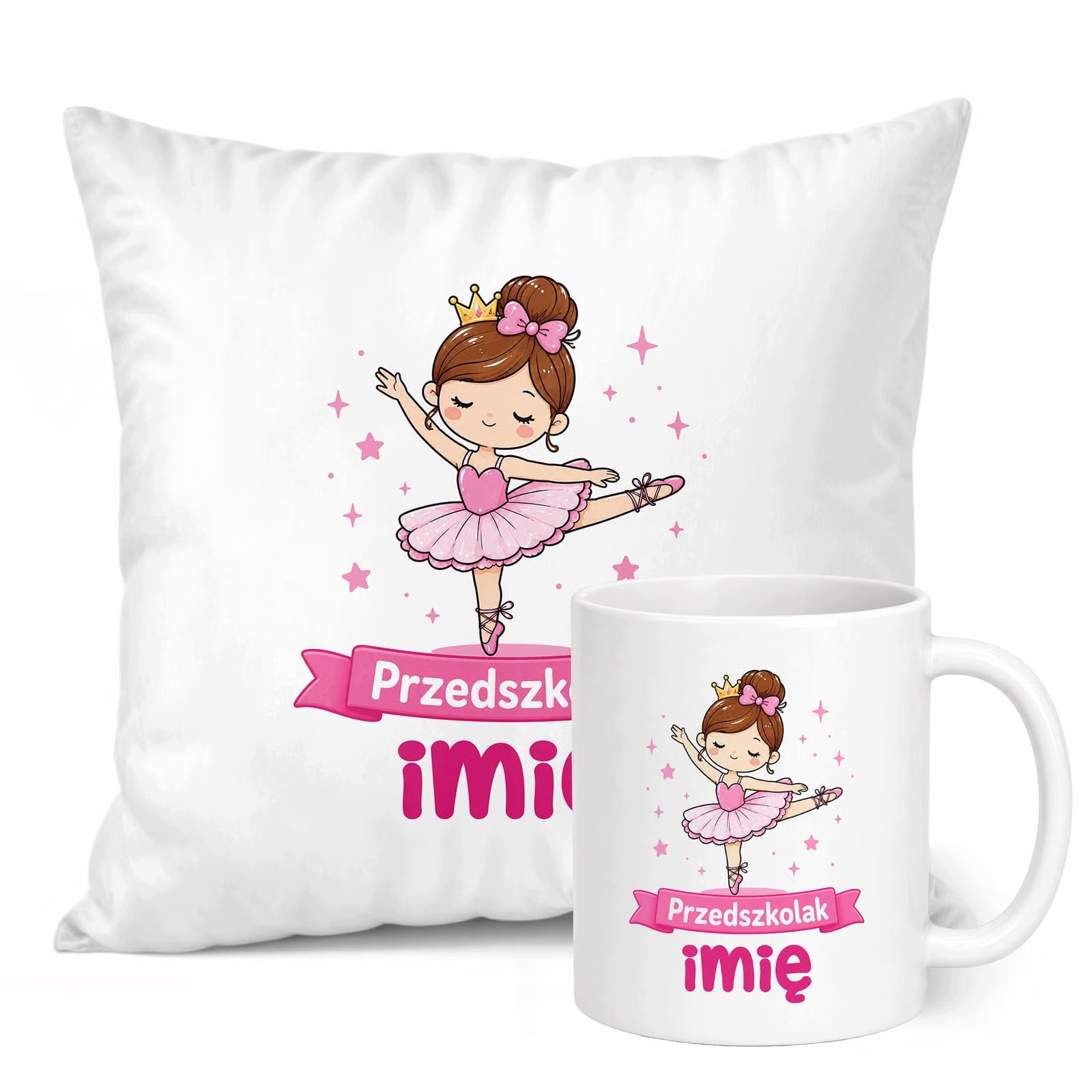 Zestaw Personalizowany Kubek Biały Poduszka Przedszkolak Baletnica