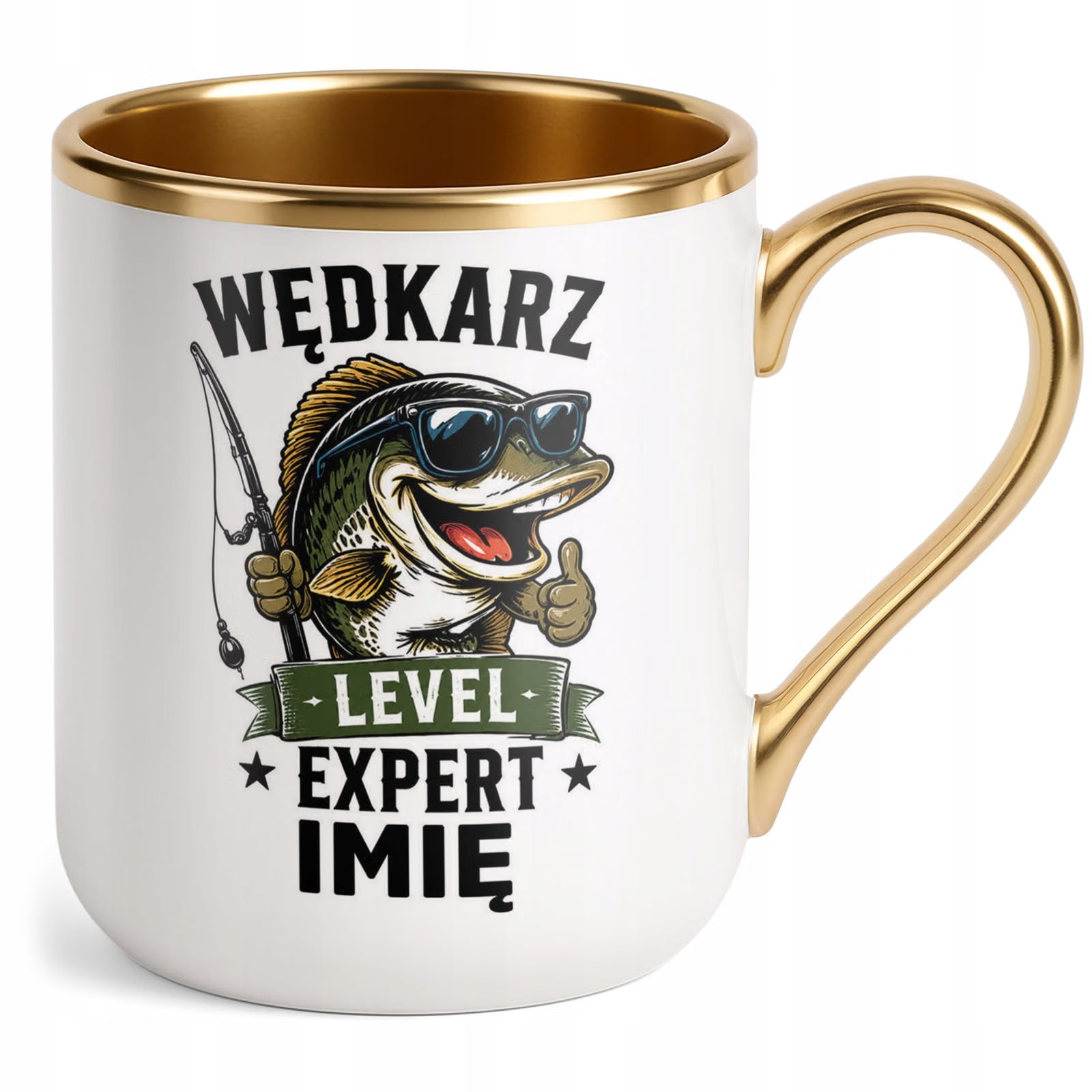 Kubek Personalizowany z nadrukiem Premium Złoty Dla Wędkarza Prezent