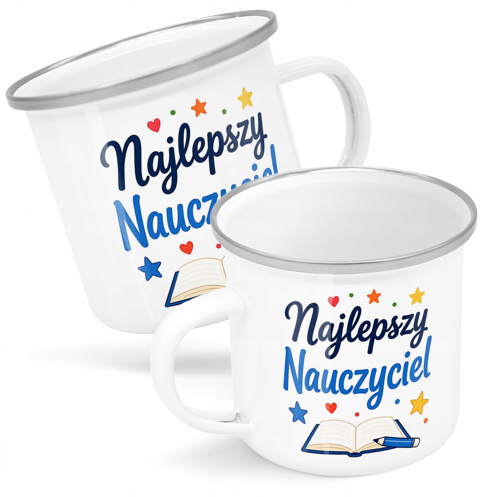 Kubek Emaliowany Dzień Nauczyciela Zakończenie z Nadrukiem Biały Metalowy