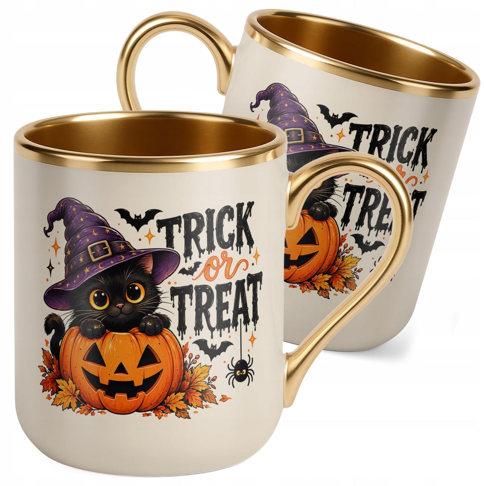 Kubek Premium Złoty Ecru z Nadrukiem Halloween Jesień Prezent