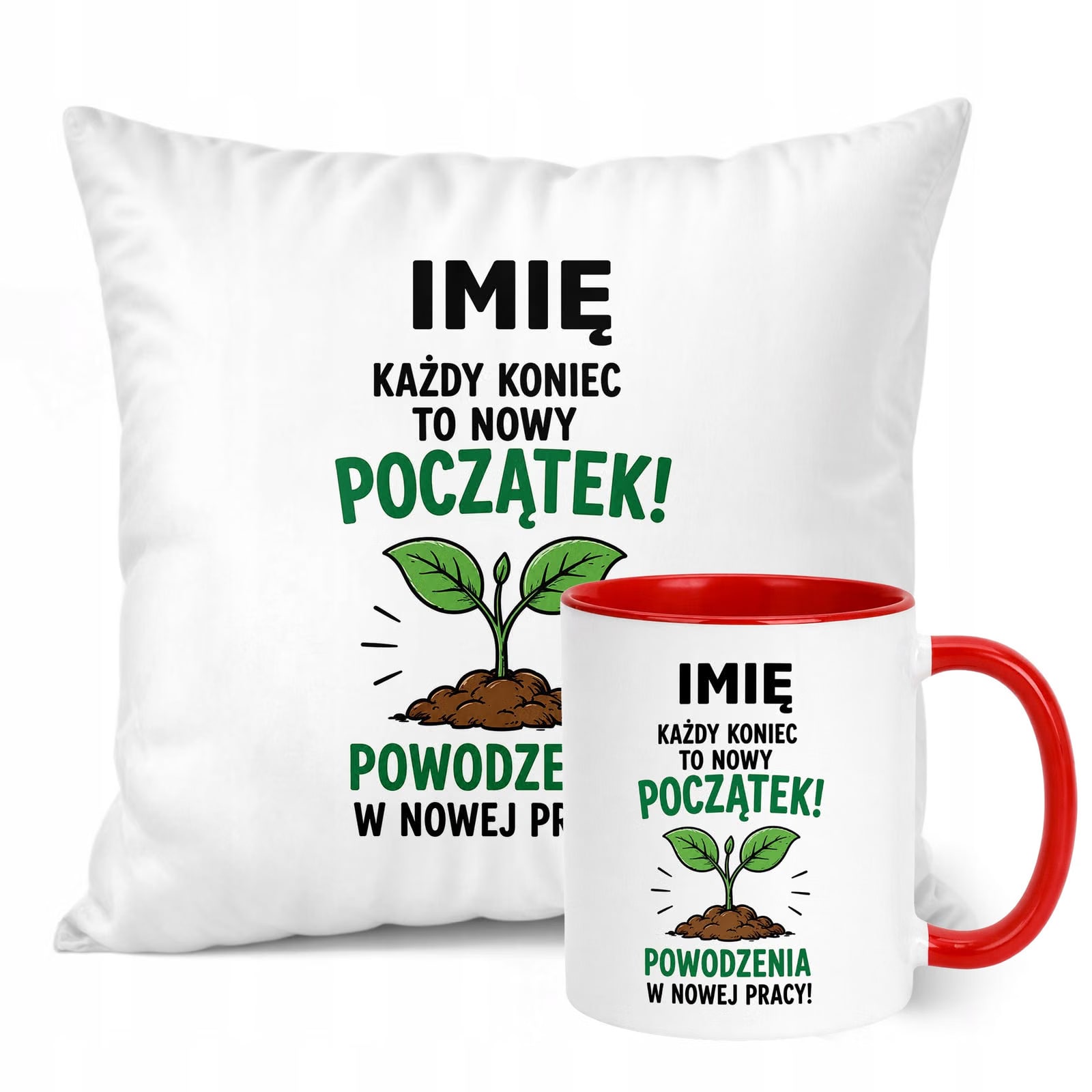 Zestaw Personalizowany Kubek Czerwony Poduszka Odejście z Pracy Prezent