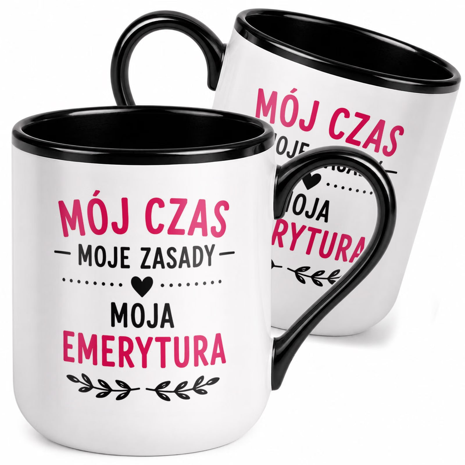 Kubek z nadrukiem Premium Czarny Emerytura Dla Emerytki Upominek Prezent