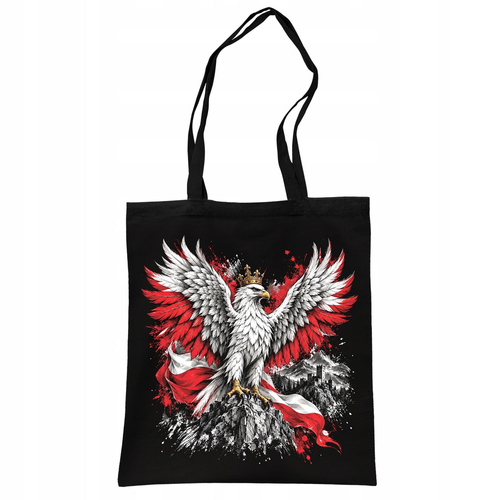 Torba shopper czarna patriotyczna święto niepodległości z nadrukiem