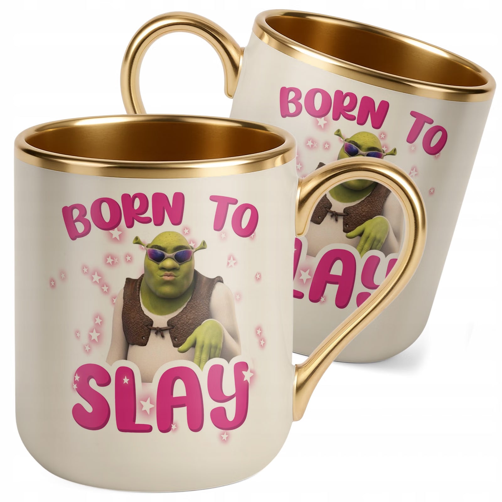 Kubek Premium Złoty Ecru Born To Slay Śmieszny Zabawny