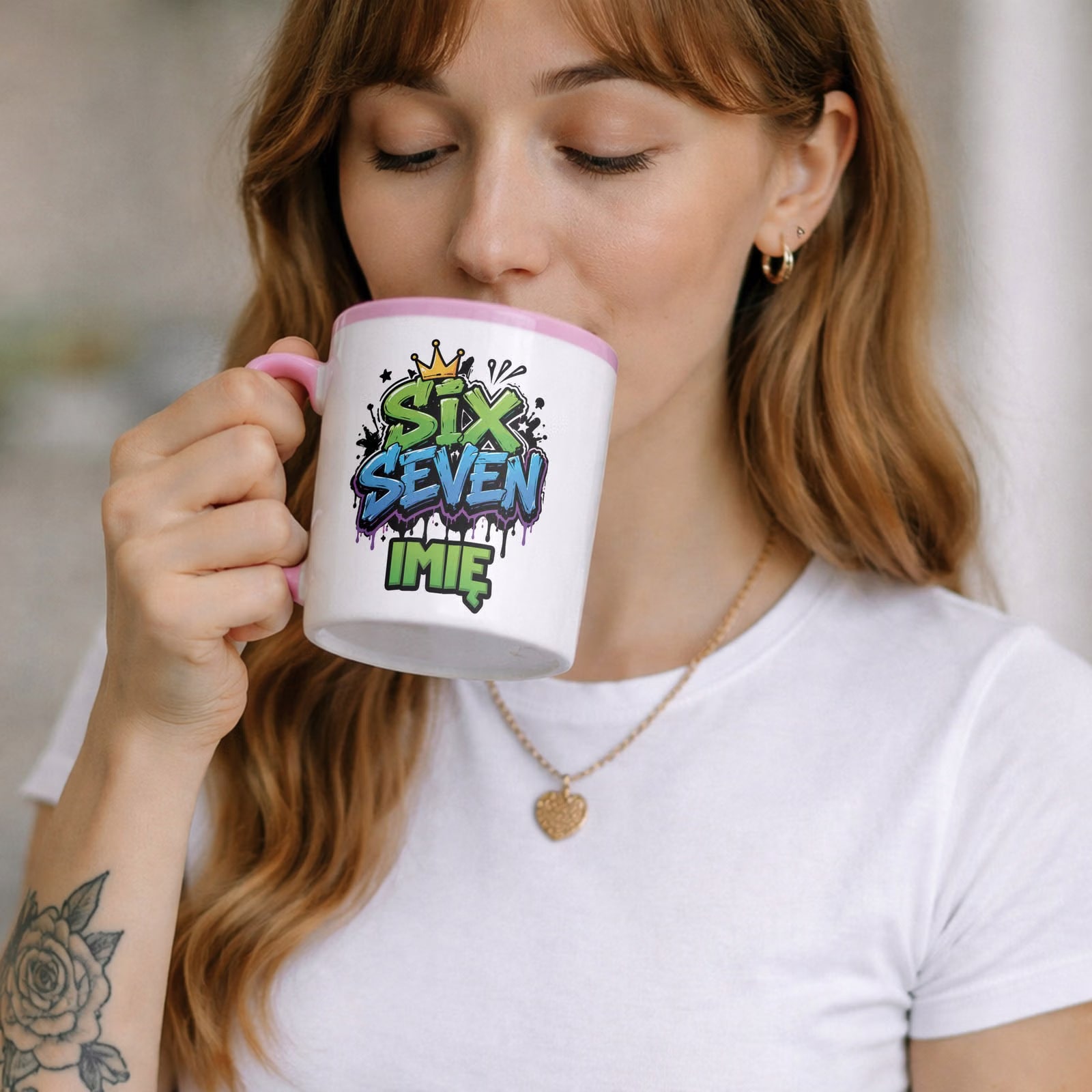 Zestaw personalizowany Kubek Różowy Podkładka pod mysz 67 Six Seven