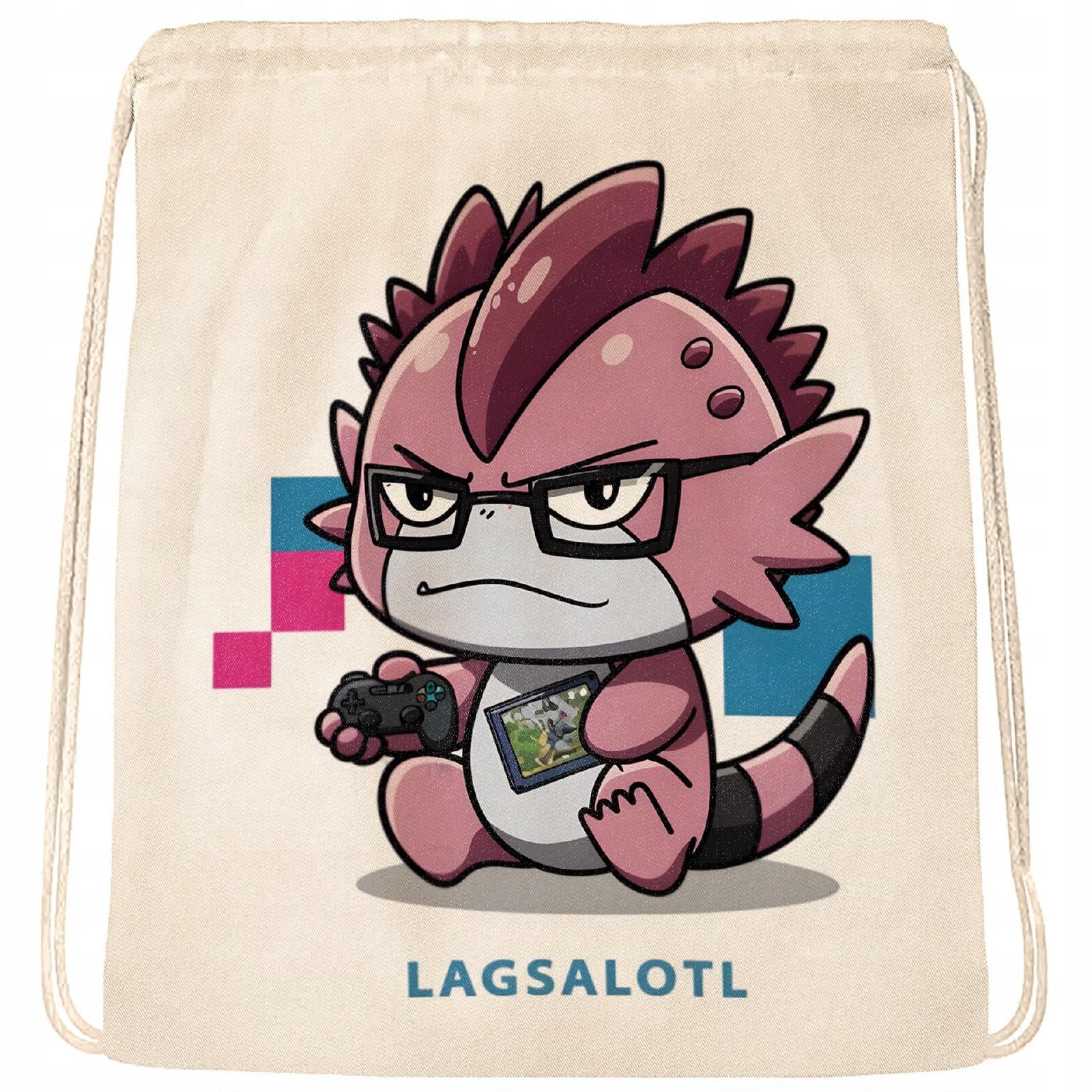 Plecak na sznurkach ecru dzieci Aksolotl Axolotl Różowy Uśmiech Gra Trend