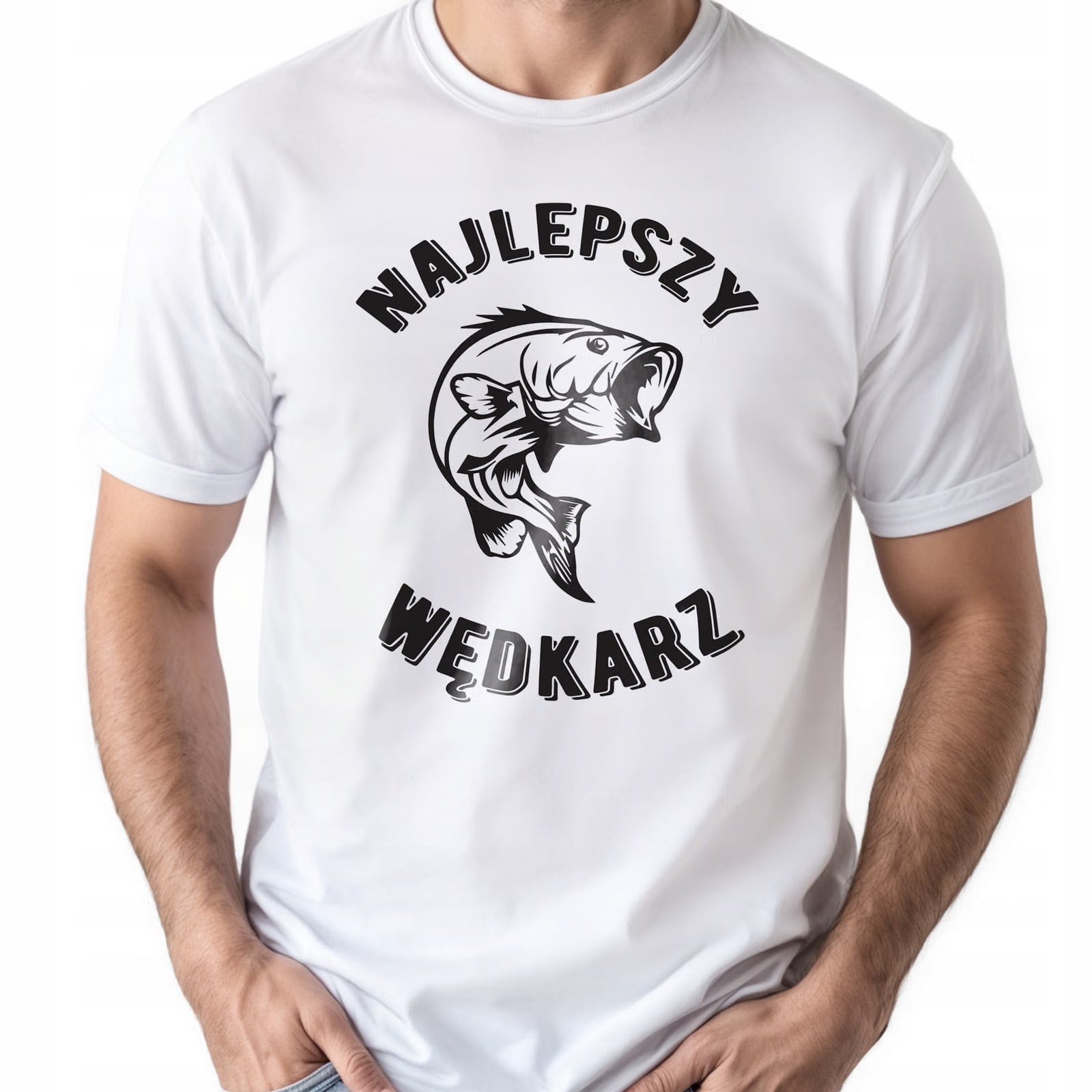 Koszulka biała męska Dla Wędkarza Wędkowanie Ryby Prezent r. 3XL