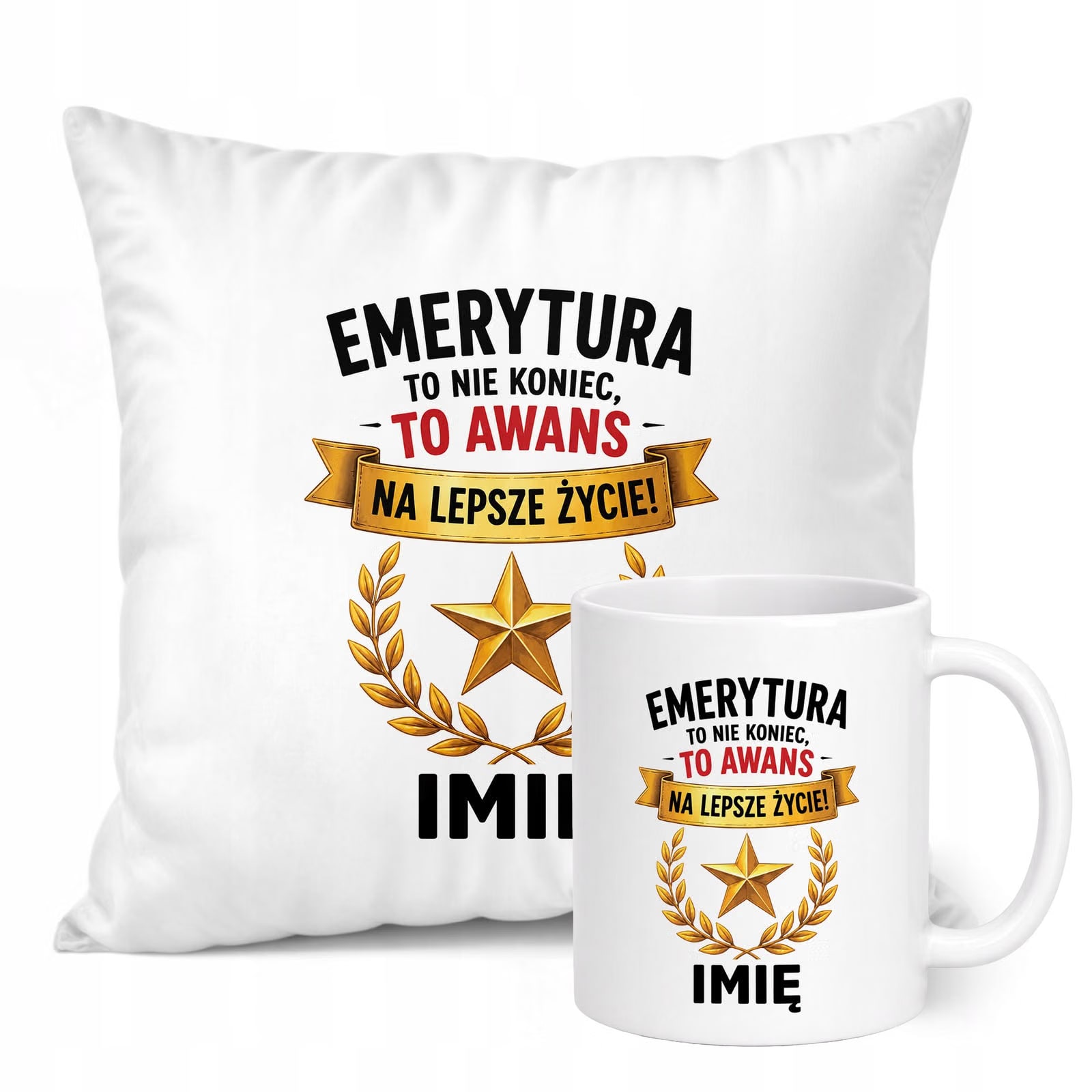 Zestaw Personalizowany Kubek Biały Poduszka Emerytura Upominek Prezent