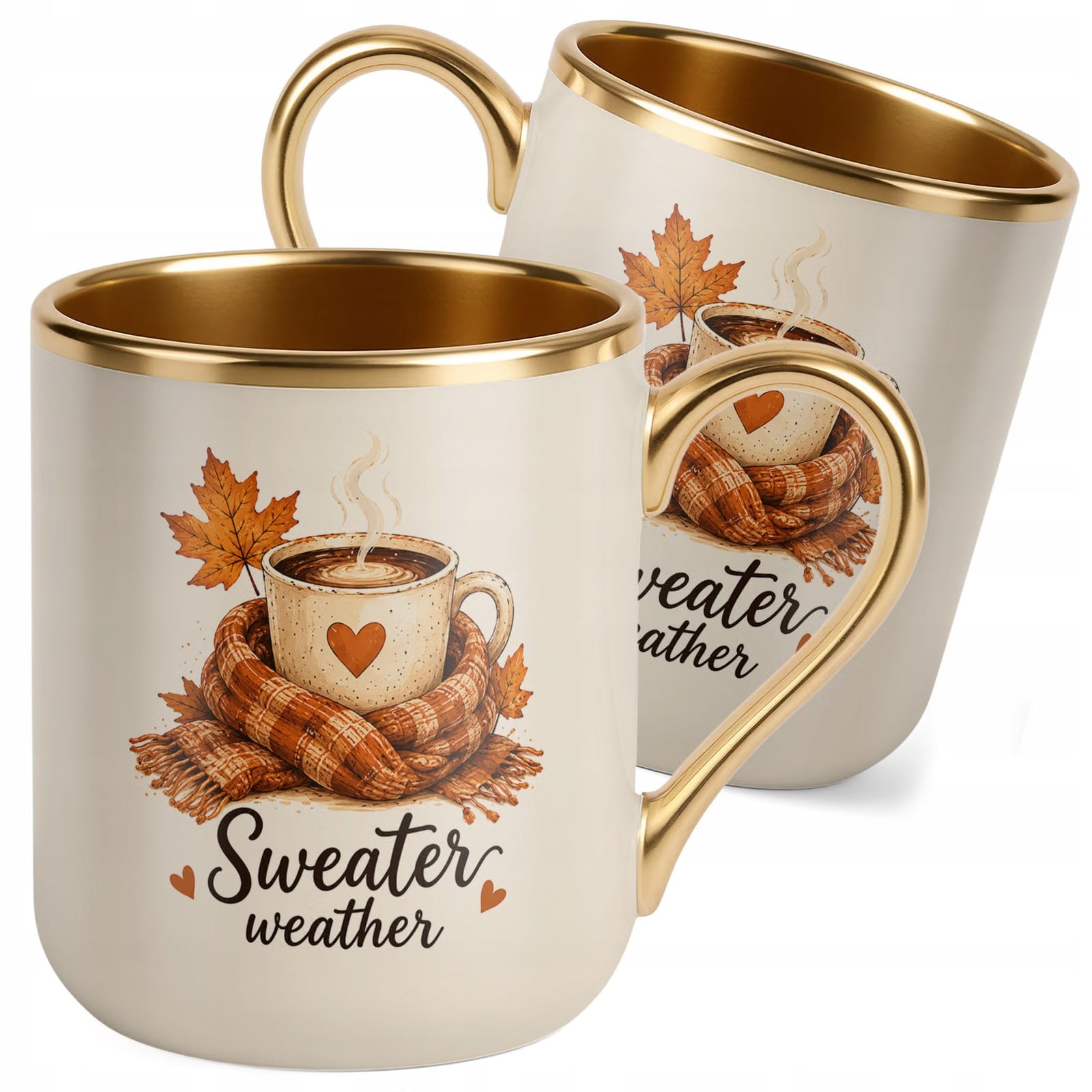 Kubek z nadrukiem Premium Złoty Ecru Jesienny Jesień Prezent