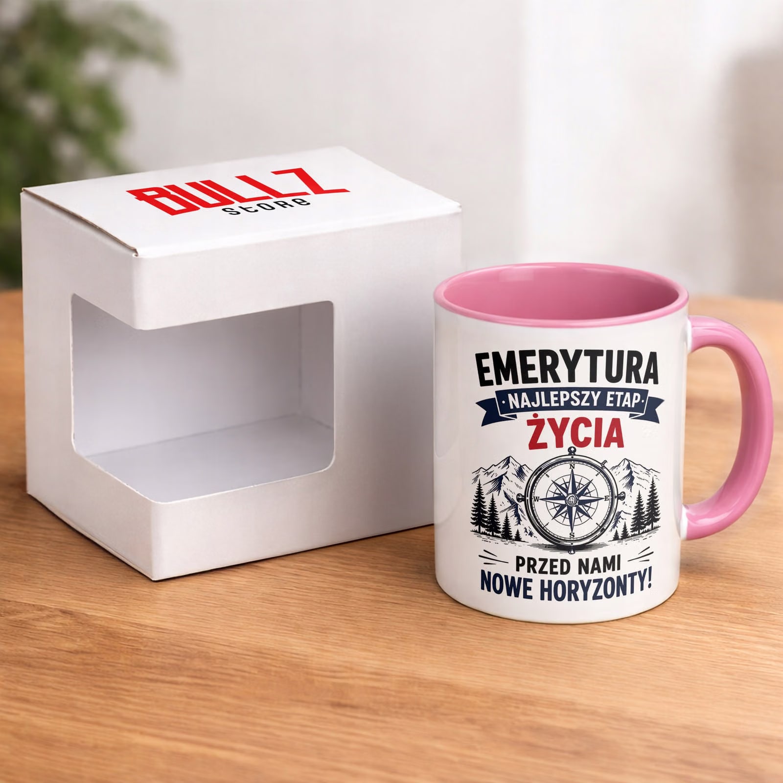 Kubek Różowy z nadrukiem Emerytura Dla Emeryta Upominek Prezent