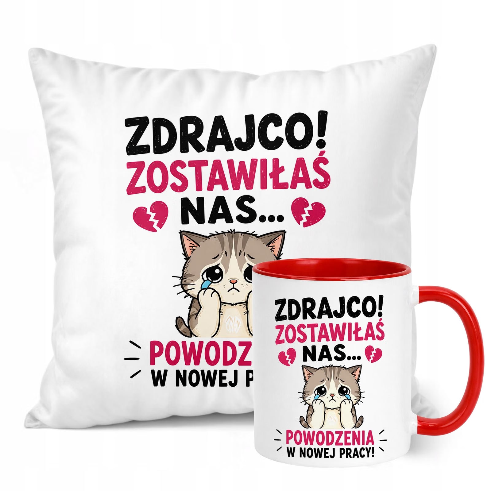 Zestaw Kubek Czerwony Poduszka Z Nadrukiem Odejście z Pracy Prezent