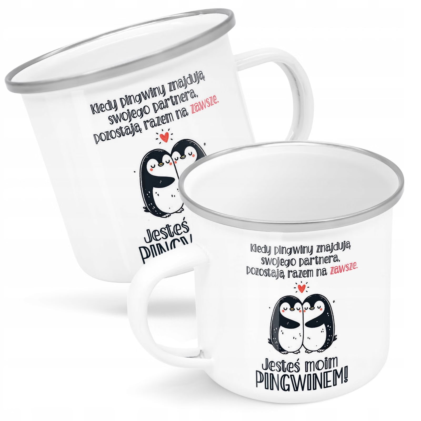 Kubek Emaliowany Walentynki Kocham Cię Prezent z Nadrukiem Biały Metalowy