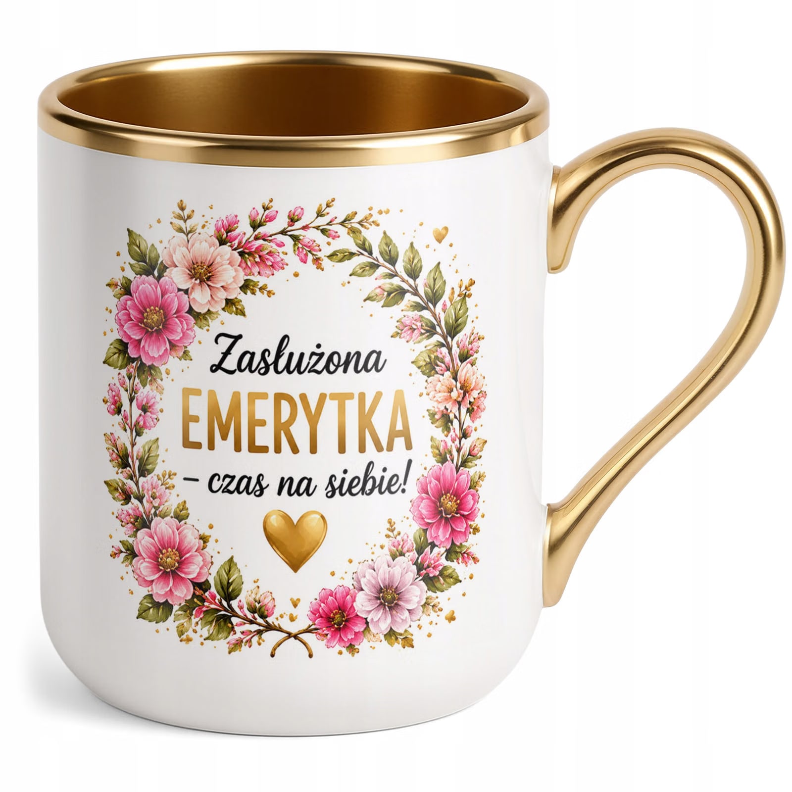 Kubek z nadrukiem Premium Złoty Emerytura Dla Emerytki Upominek Prezent