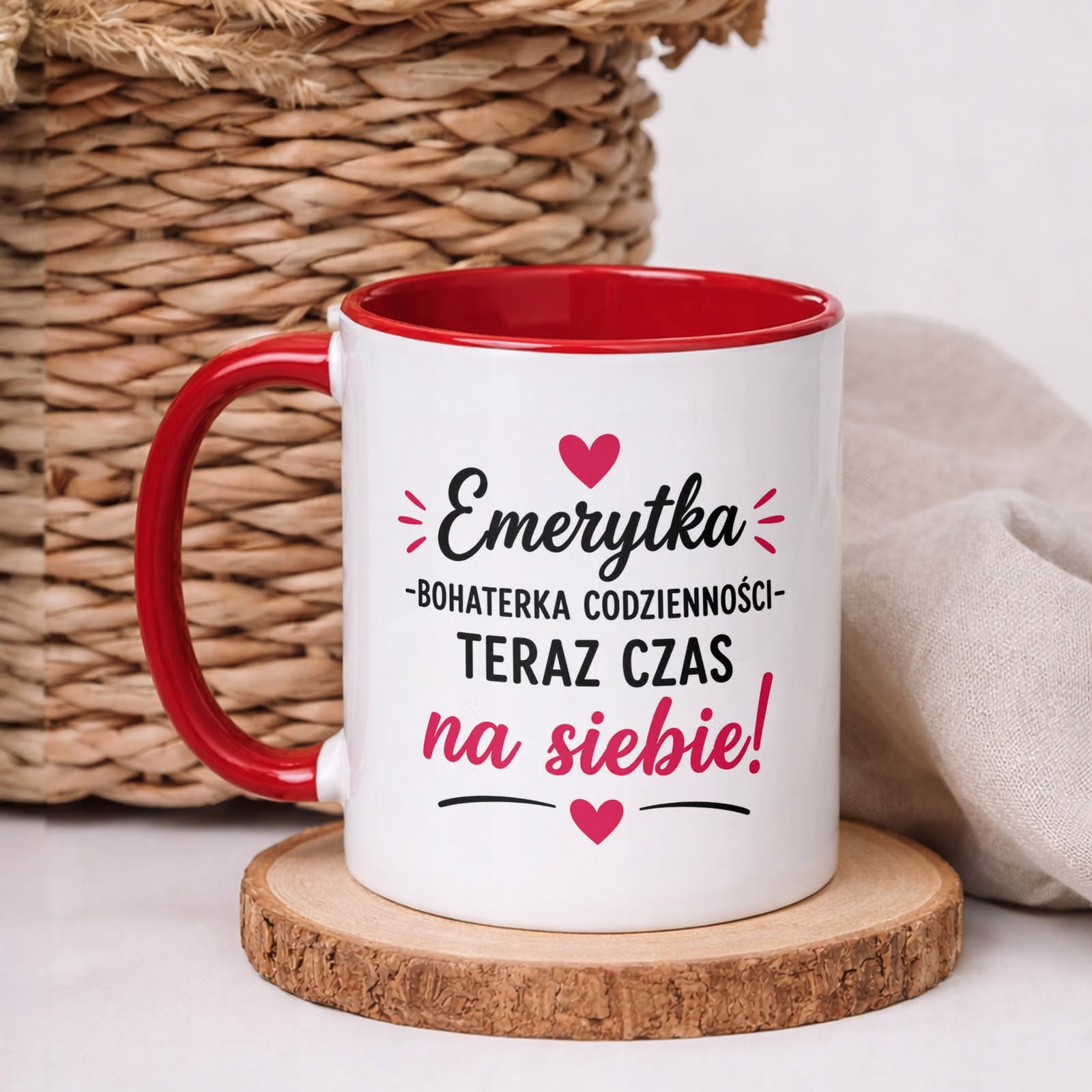 Kubek Czerwony z nadrukiem Emerytura Dla Emerytki Upominek Prezent