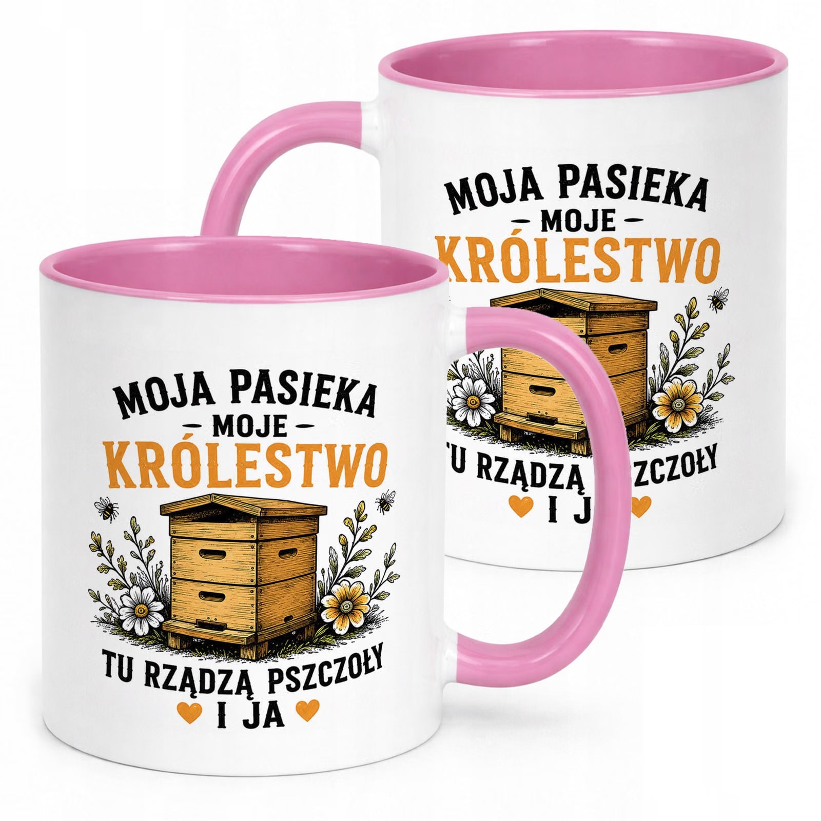 Różowy Kubek z nadrukiem Dla Pszczelarza Szef Pasieki Upominek Prezent