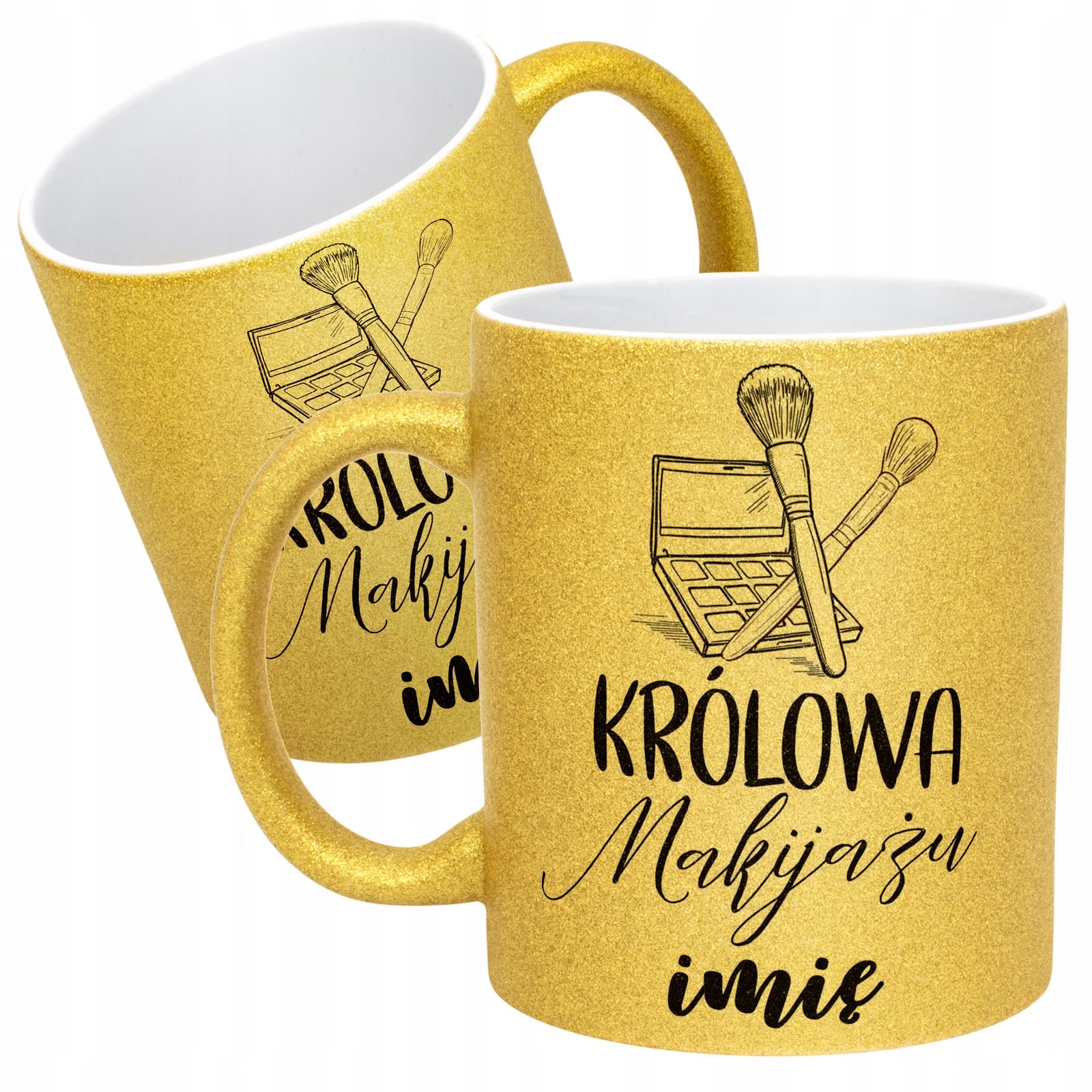 Złoty kubek brokatowy Personalizowany Królowa Makijażu Prezent
