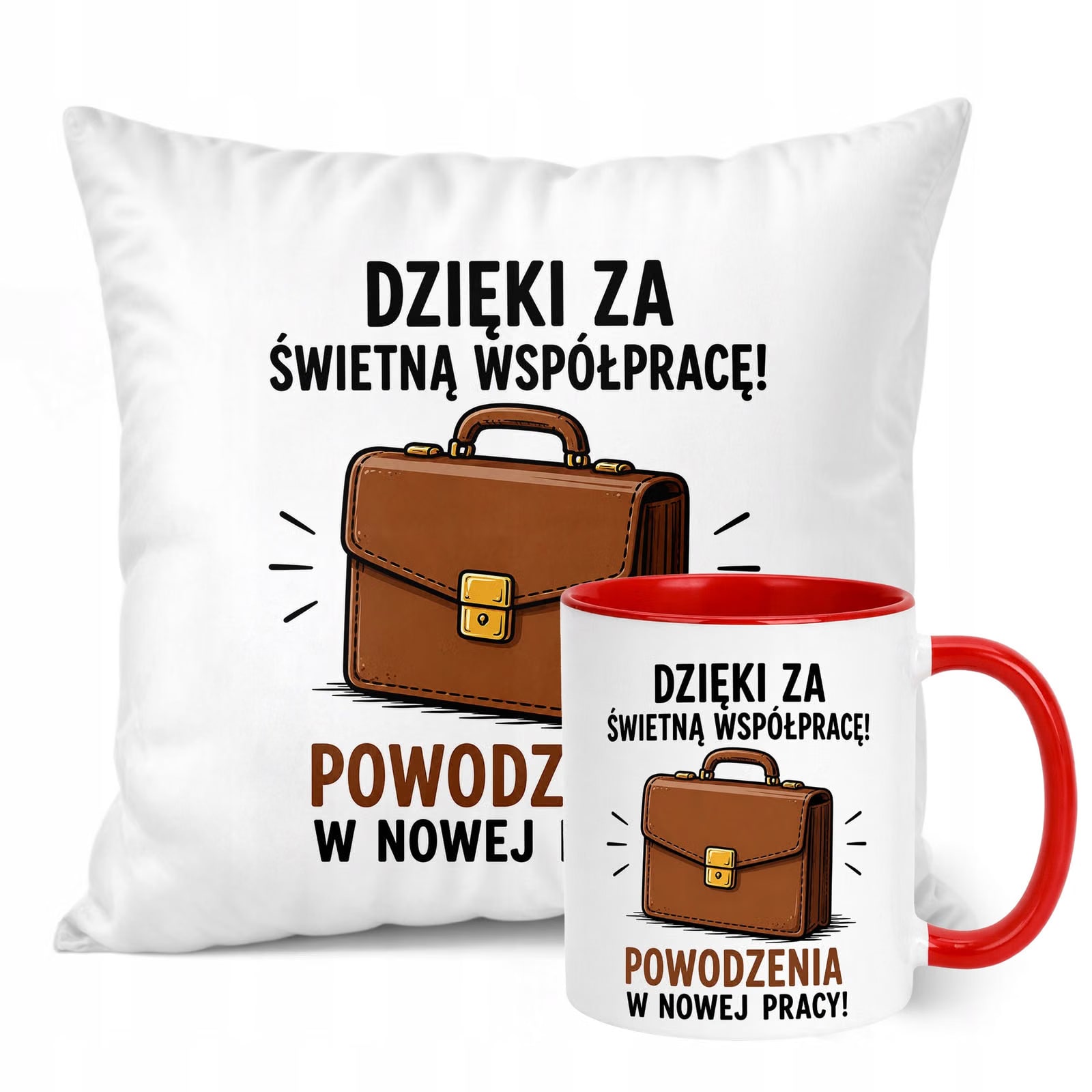 Zestaw Kubek Czerwony Poduszka Z Nadrukiem Odejście z Pracy Prezent