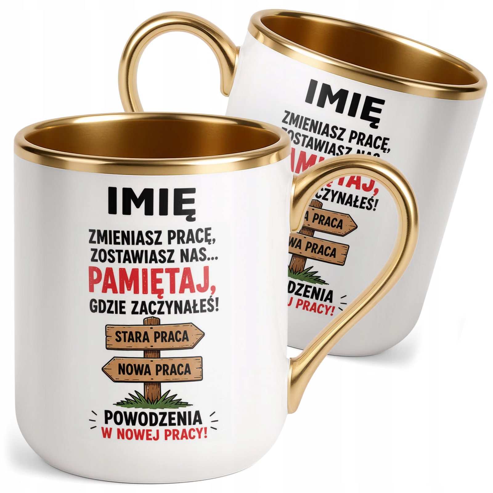 Kubek Personalizowany z nadrukiem Premium Złoty Odejście z Pracy
