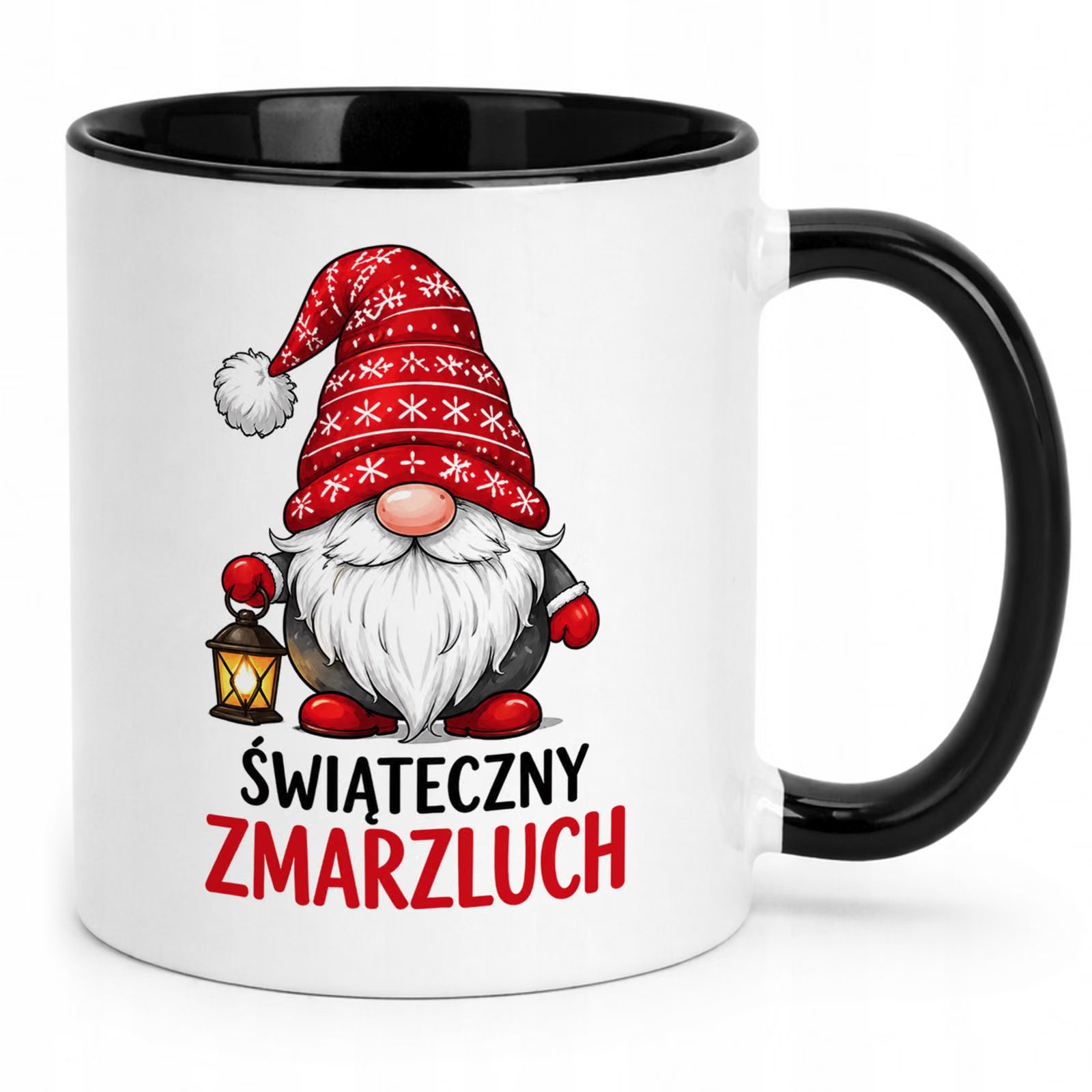 Kubek Czarny z Nadrukiem Boże Narodzenie Mikołajki Święta Skrzat Prezent