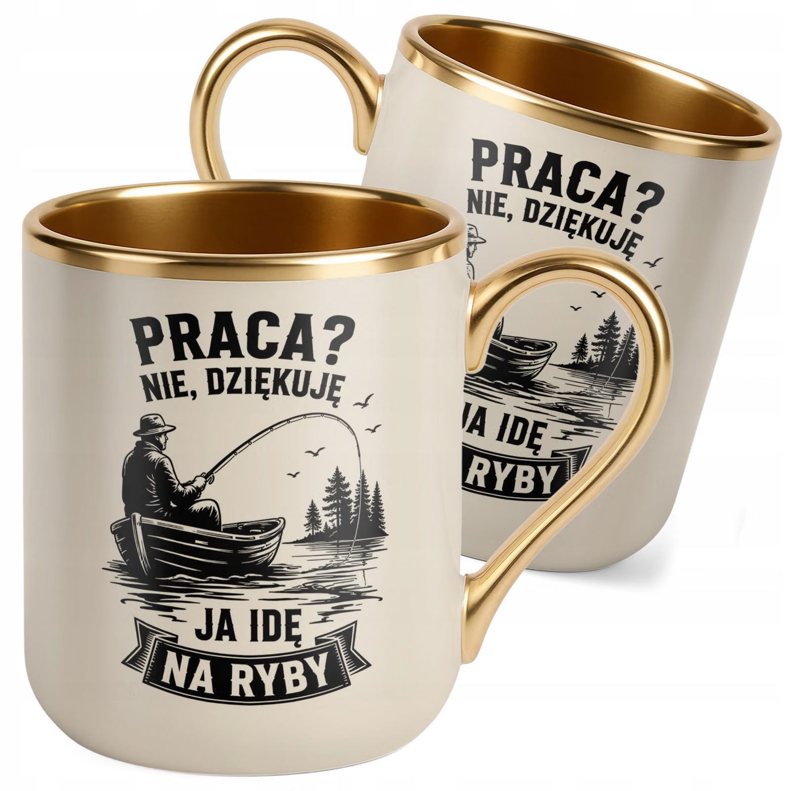 Kubek z nadrukiem Premium Złoty Ecru Dla Wędkarza Rybaka Prezent