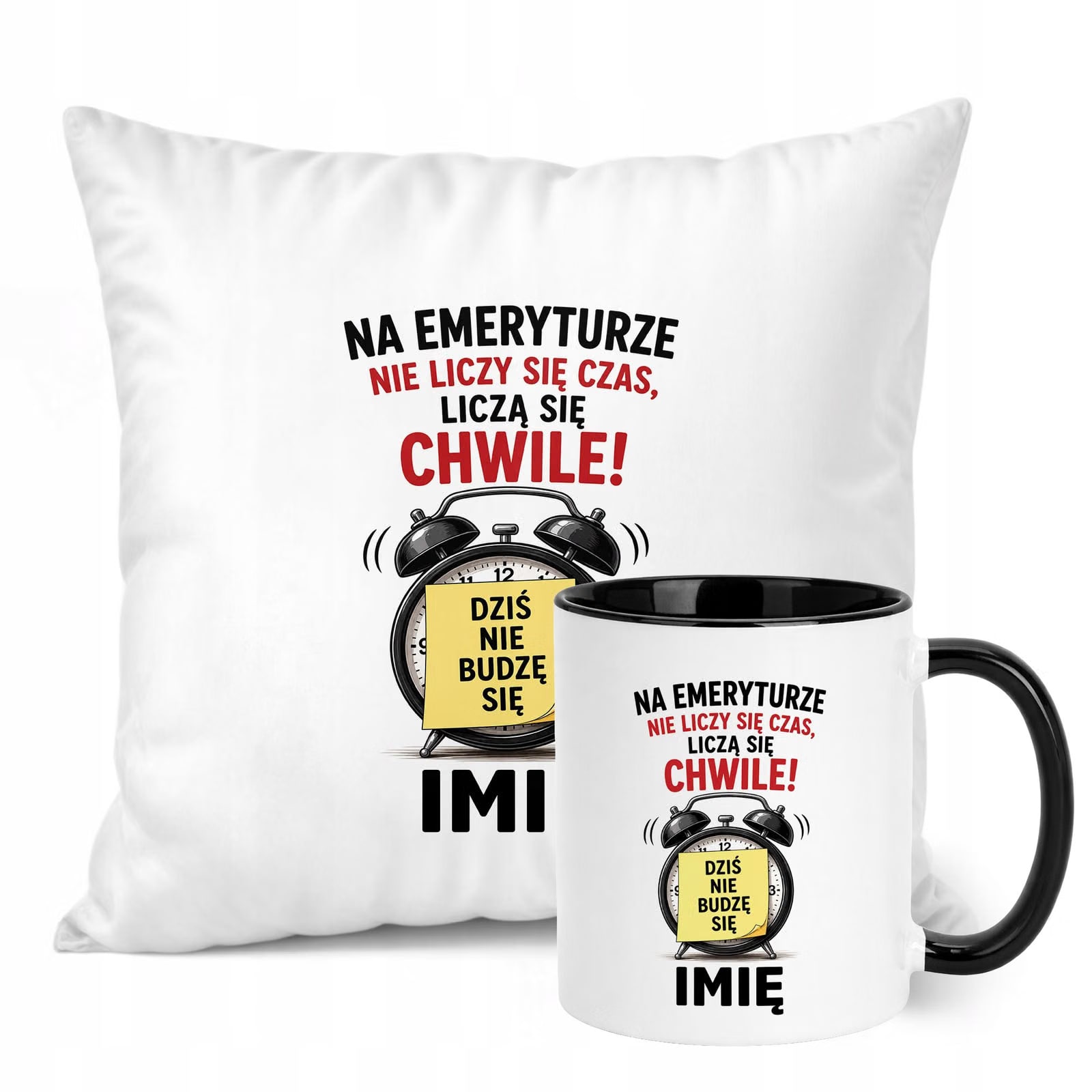 Zestaw Personalizowany Kubek Czarny Poduszka Emerytura Upominek Prezent