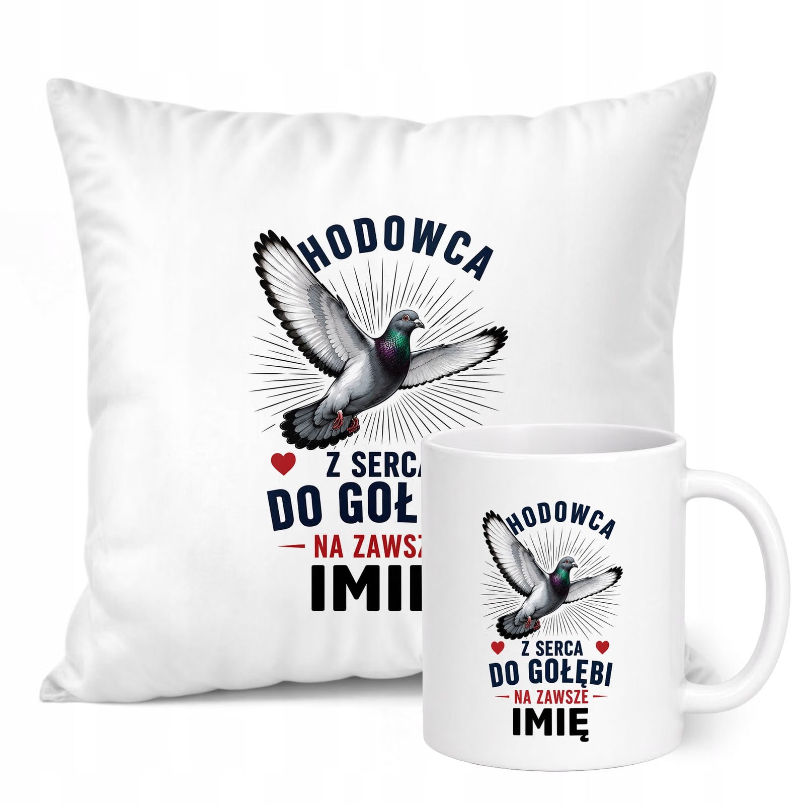 Zestaw Personalizowany Kubek Biały Poduszka Z Nadrukiem Dla Gołębiarza