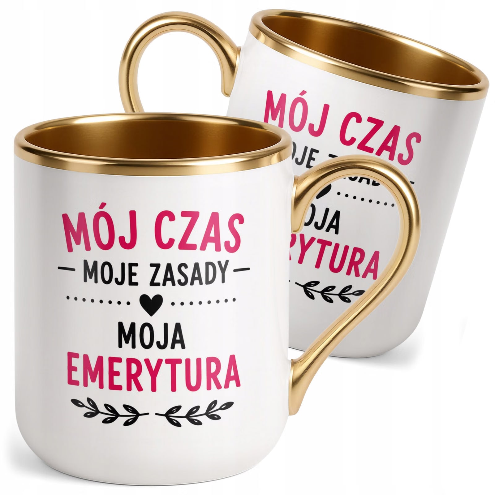 Kubek z nadrukiem Premium Złoty Emerytura Dla Emerytki Upominek Prezent
