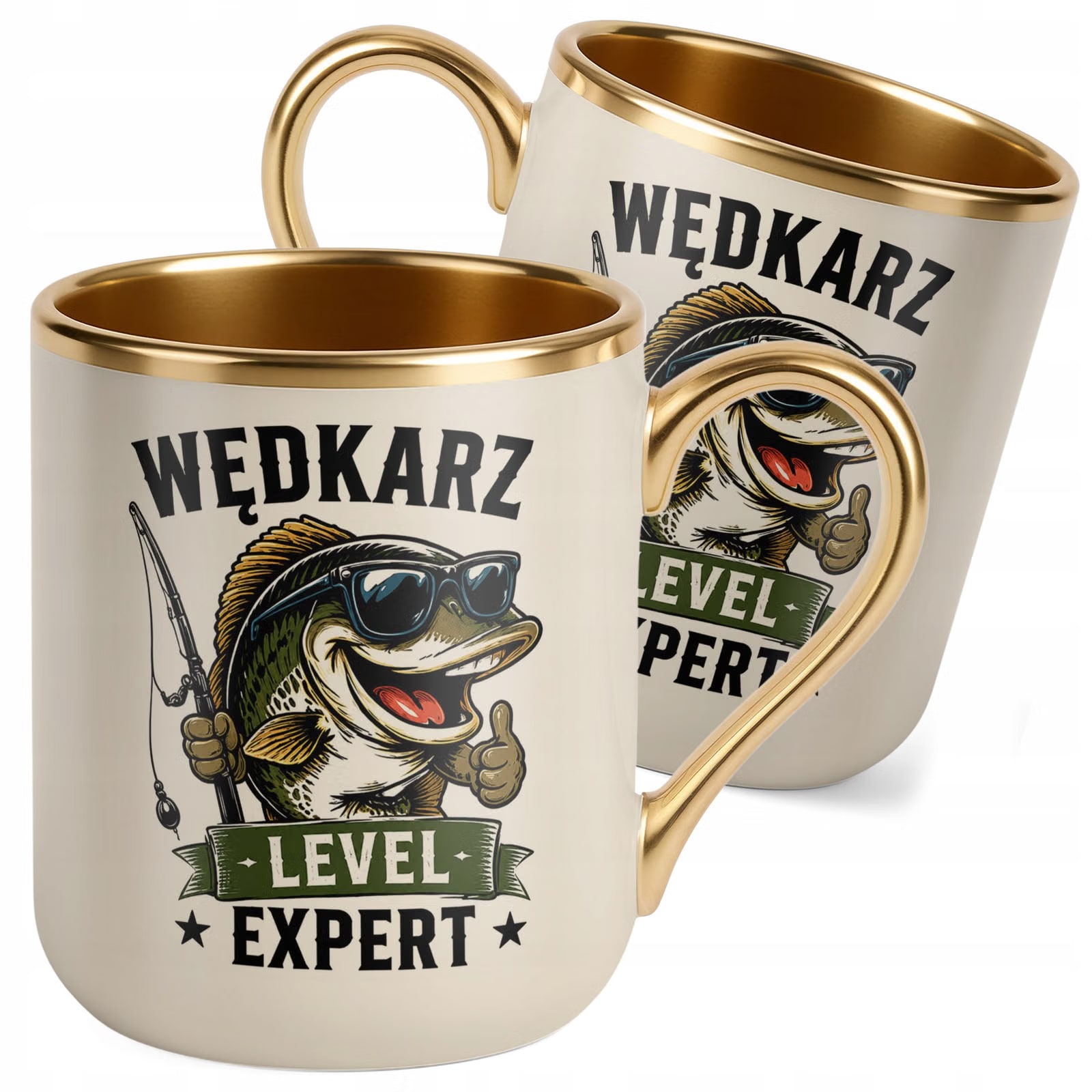 Kubek z nadrukiem Premium Złoty Ecru Dla Wędkarza Rybaka Prezent