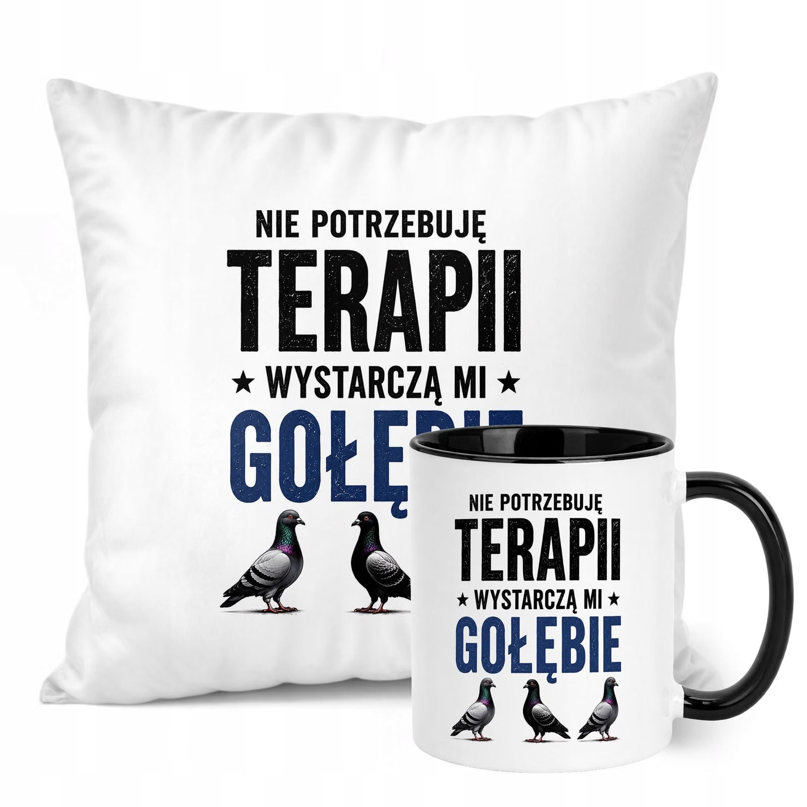 Zestaw Kubek Czarny Poduszka Z Nadrukiem Dla Gołębiarza Prezent