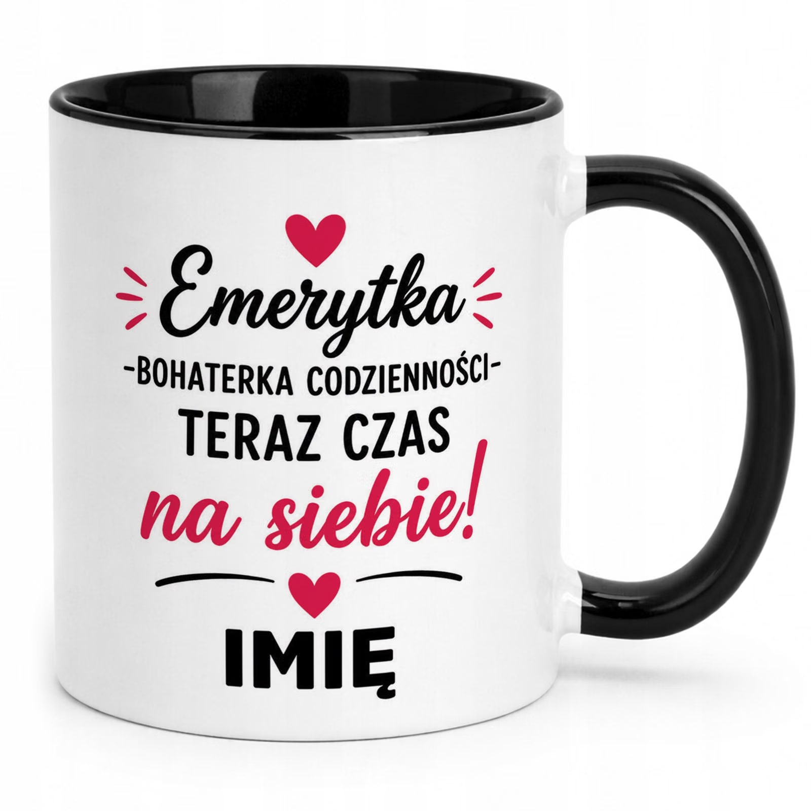 Kubek Czarny Personalizowany z Nadrukiem Emerytura Dla Emerytki Prezent