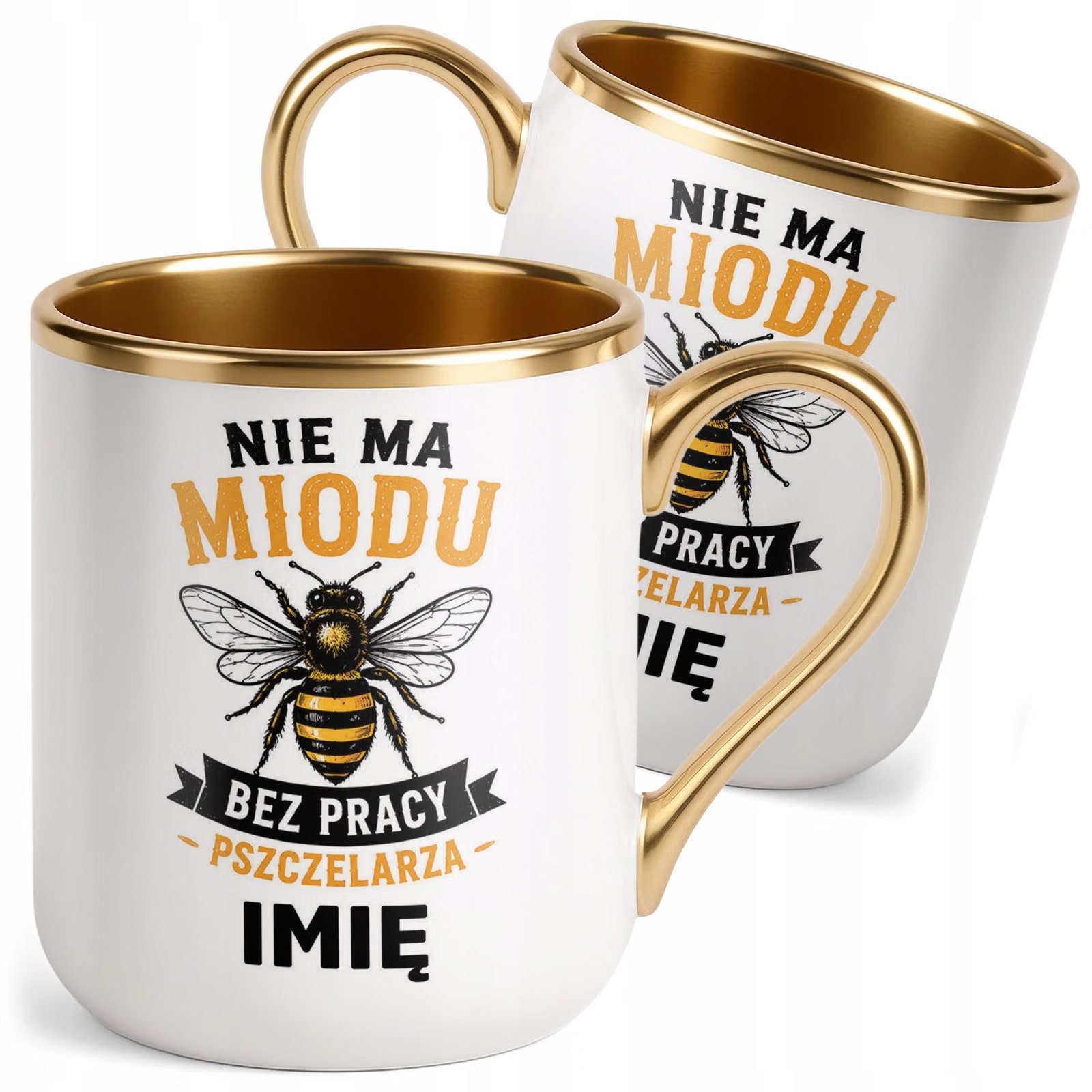 Kubek Personalizowany z nadrukiem Premium Złoty Dla Pszczelarza Prezent