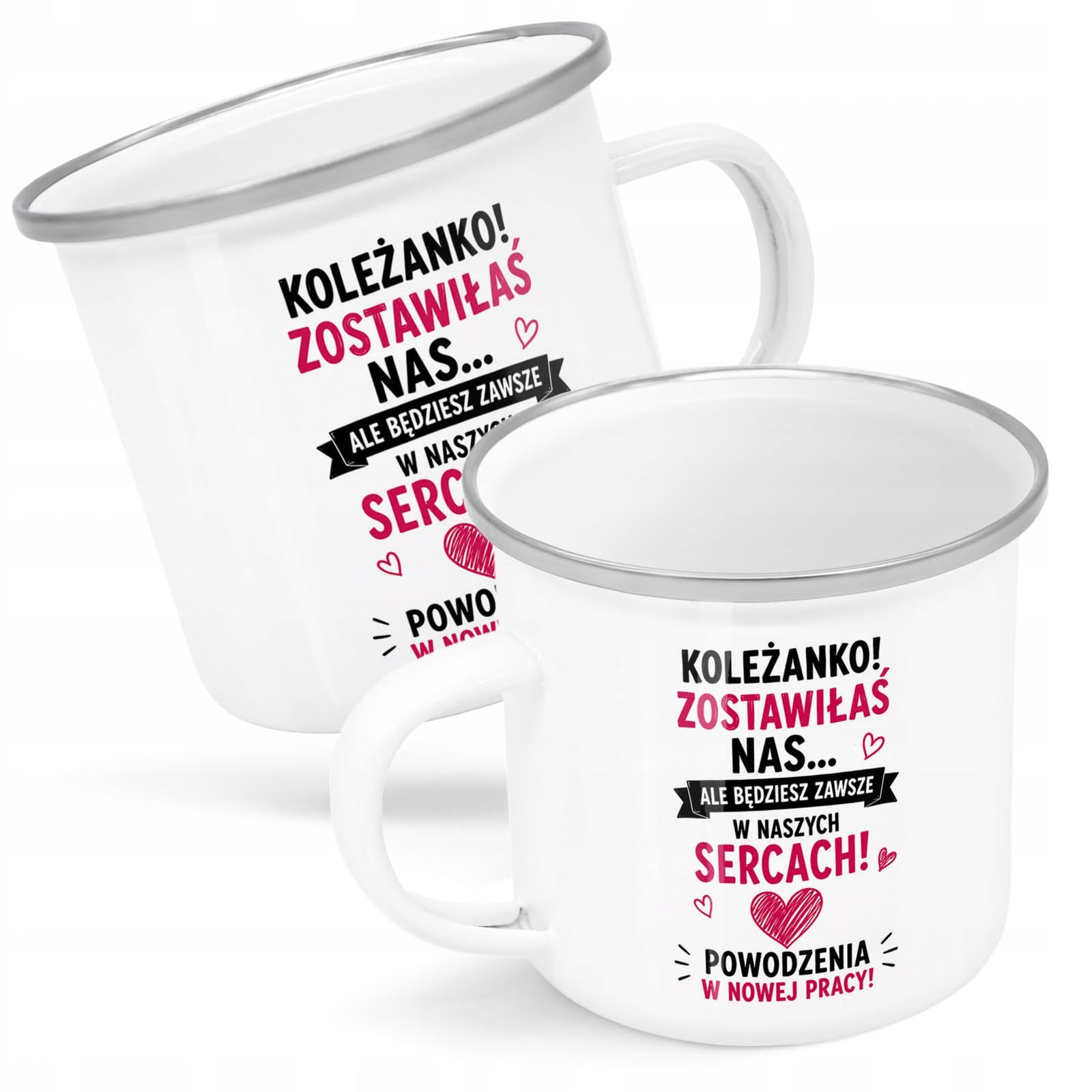 Kubek Emaliowany Odejście z Pracy z Nadrukiem Biały Metalowy Prezent